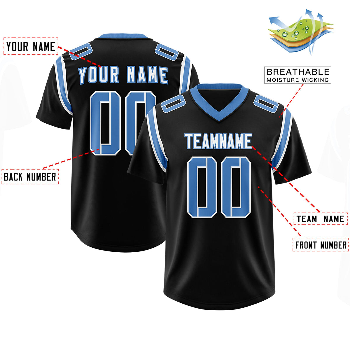 Custom Black Personalized Shoulder Cut Two-Tone Authentic Football Jersey