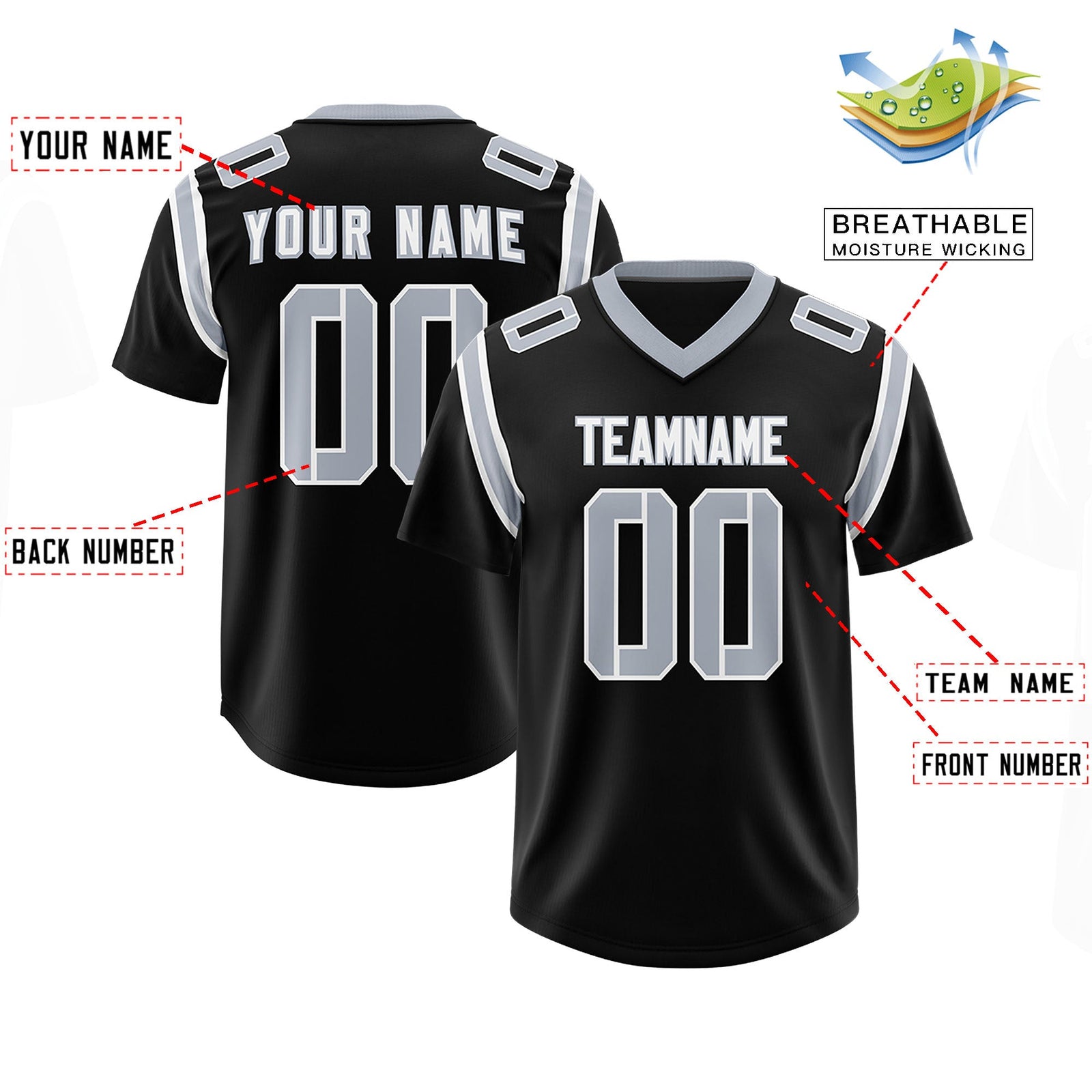 Custom Black Personalized Shoulder Cut Two-Tone Authentic Football Jersey