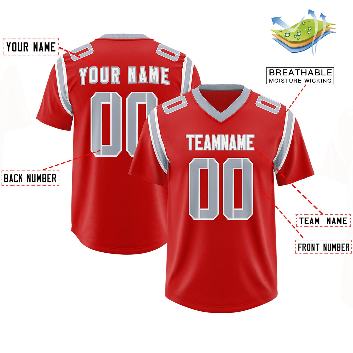 Custom Red Personalized Shoulder Cut Two-Tone Authentic Football Jersey