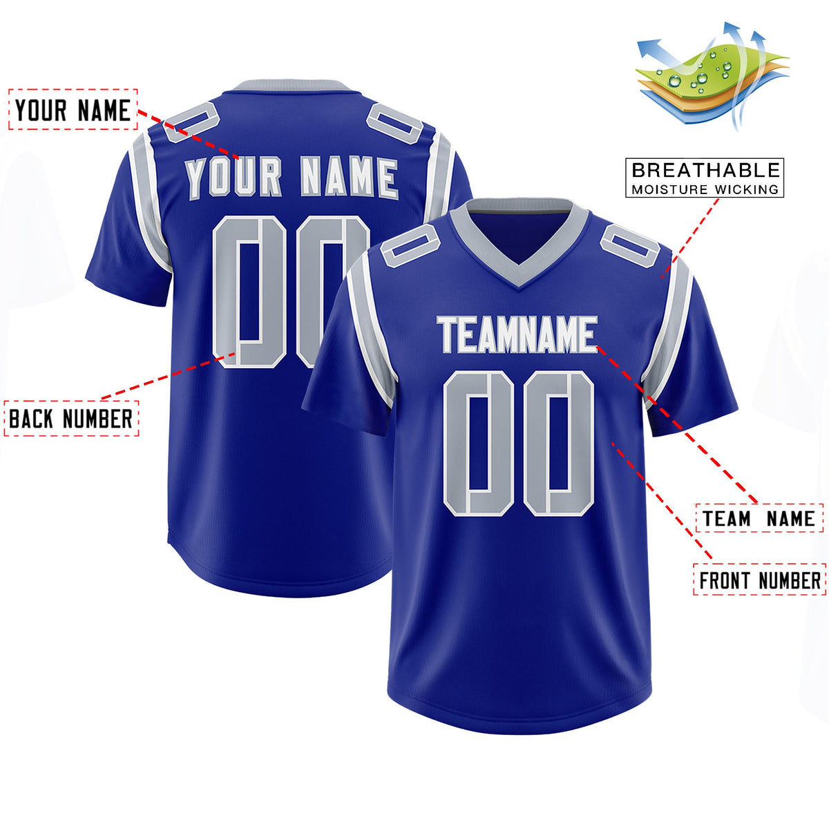Custom Royal Personalized Shoulder Cut Two-Tone Authentic Football Jersey