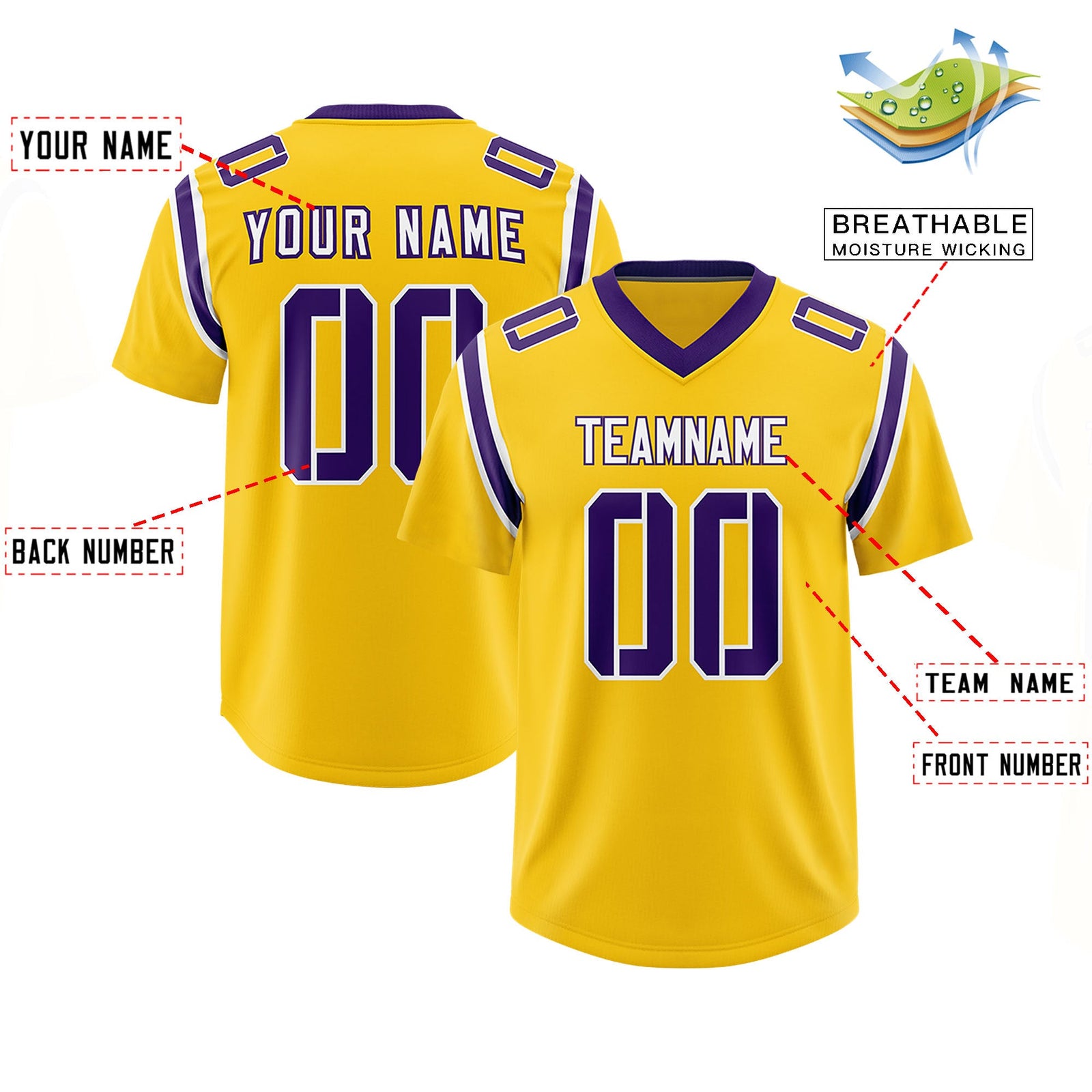 Custom Gold Personalized Shoulder Cut Two-Tone Authentic Football Jersey