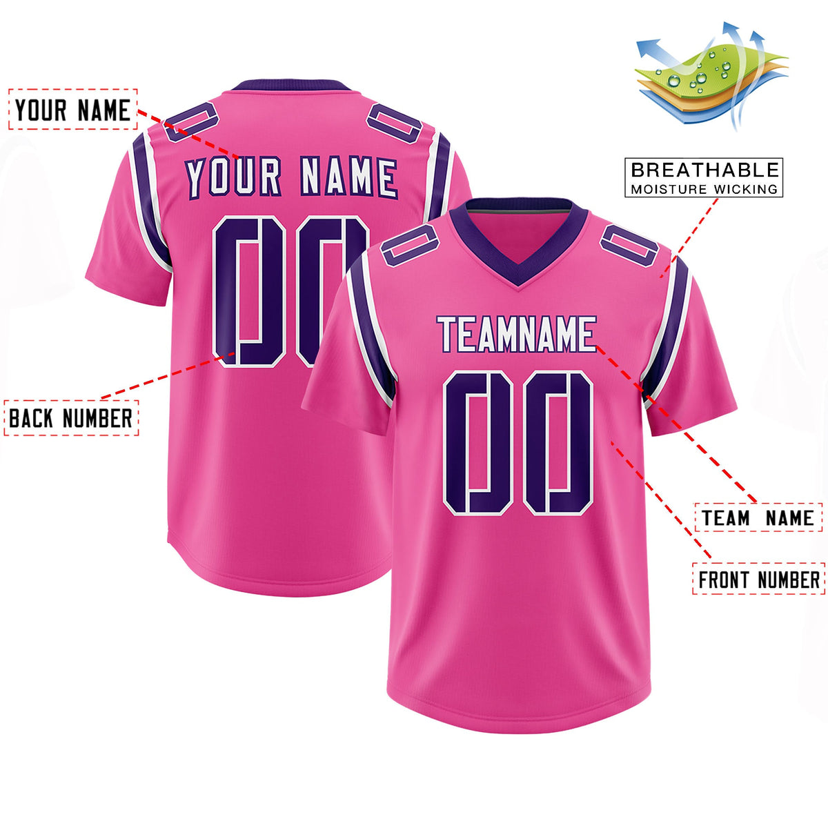 Custom Pink Personalized Shoulder Cut Two-Tone Authentic Football Jersey
