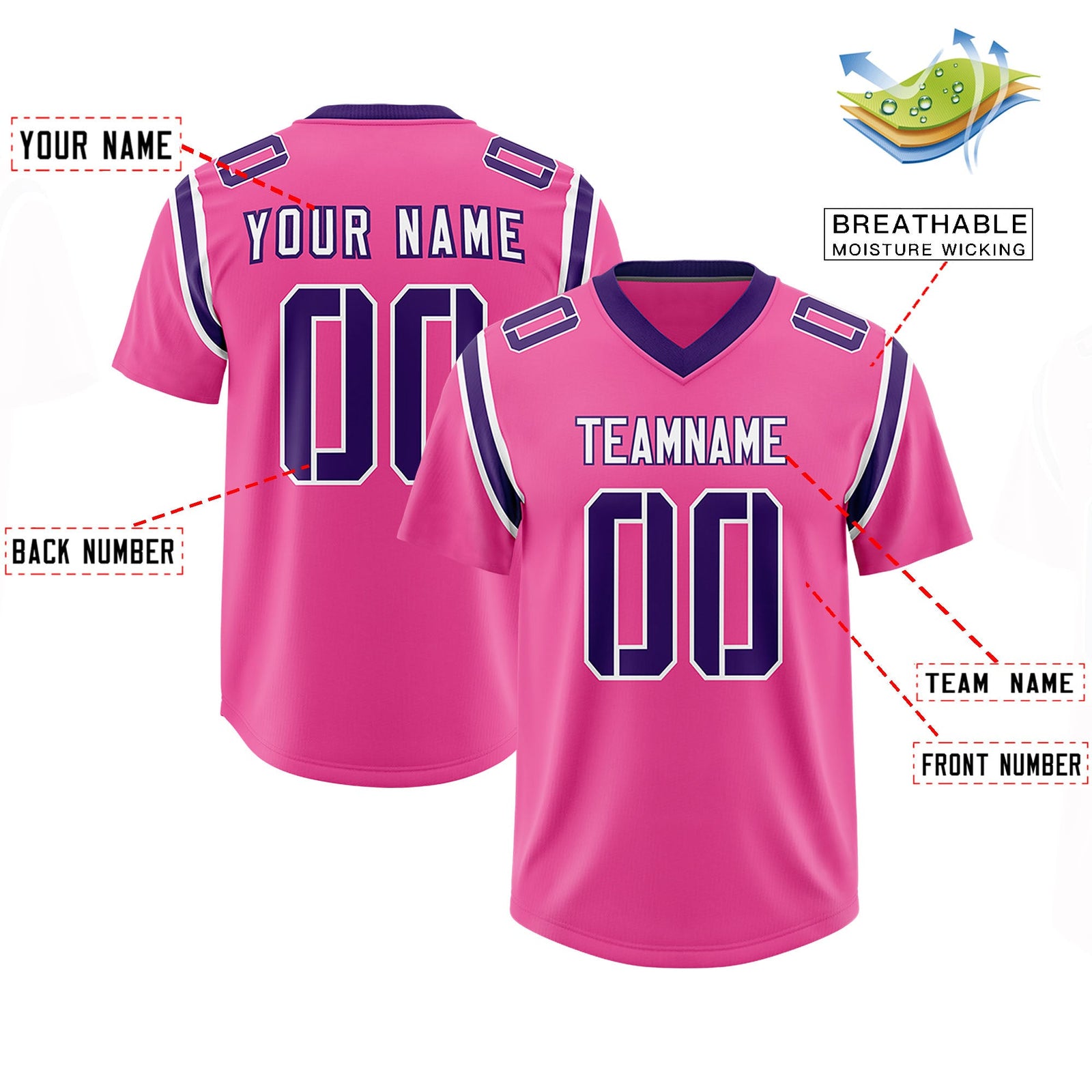Custom Pink Personalized Shoulder Cut Two-Tone Authentic Football Jersey