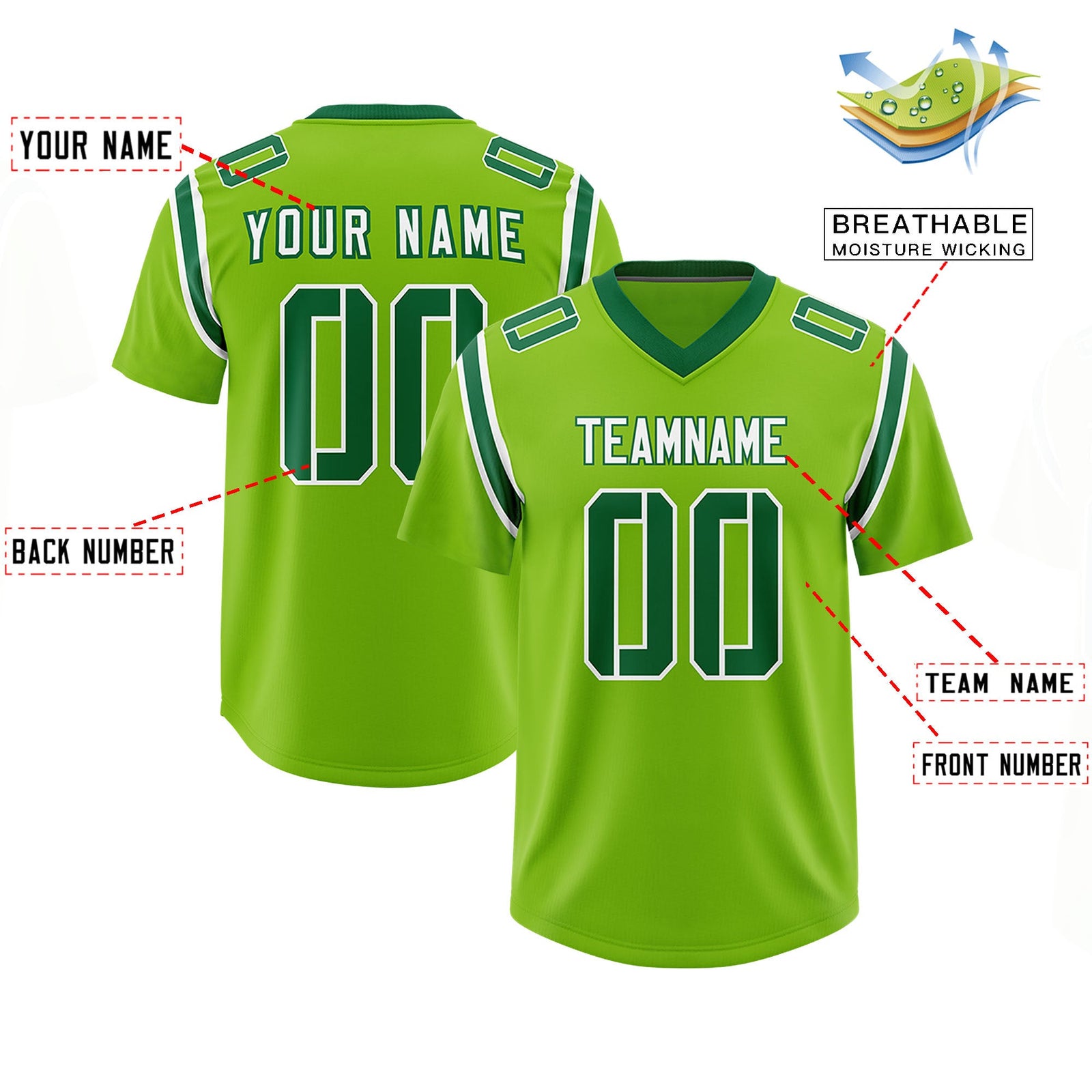 Custom Neon Green Personalized Shoulder Cut Two-Tone Authentic Football Jersey
