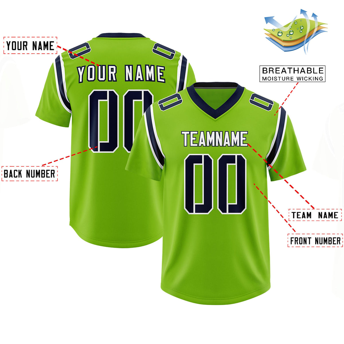 Custom Neon Green Personalized Shoulder Cut Two-Tone Authentic Football Jersey