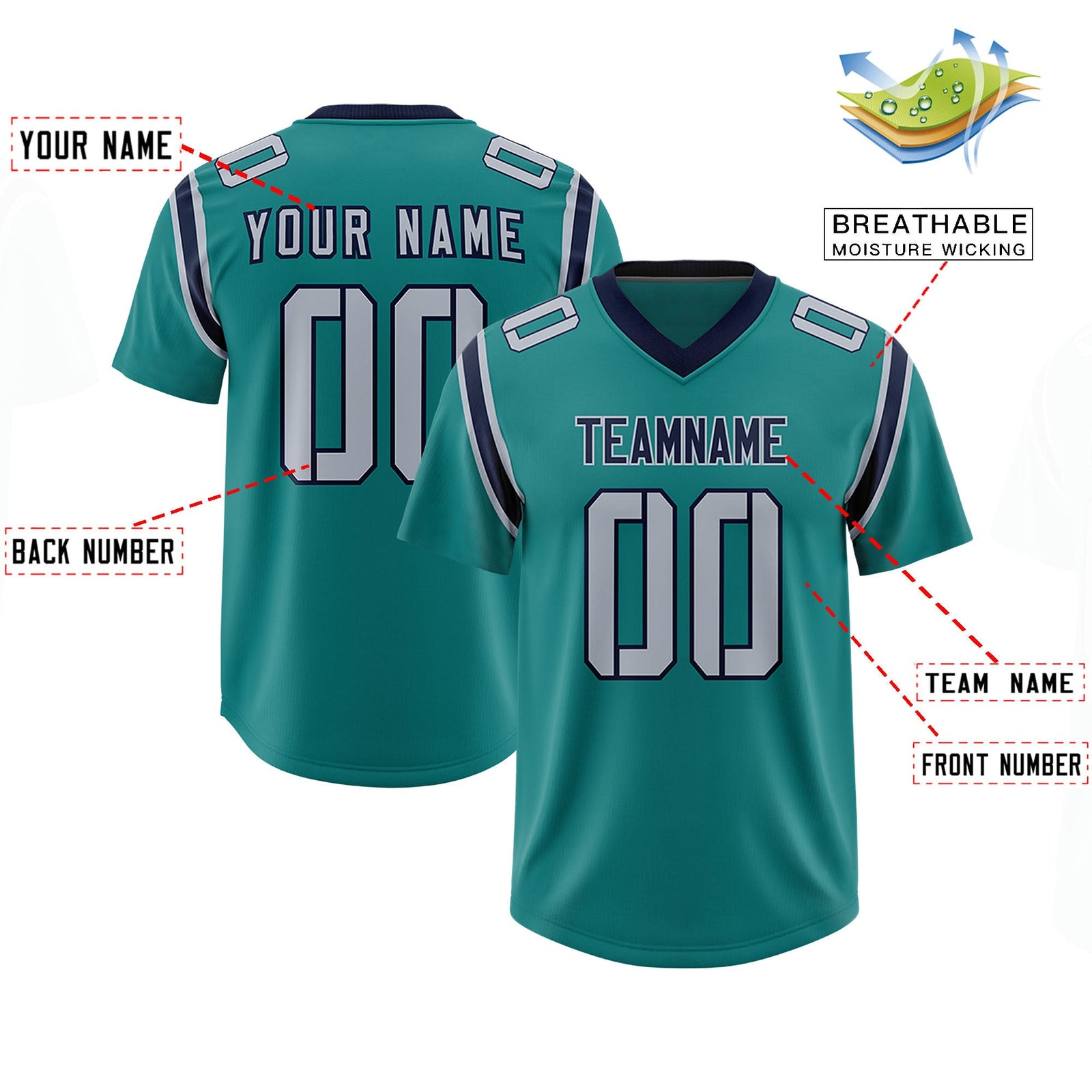 Custom Aqua Personalized Shoulder Cut Two-Tone Authentic Football Jersey