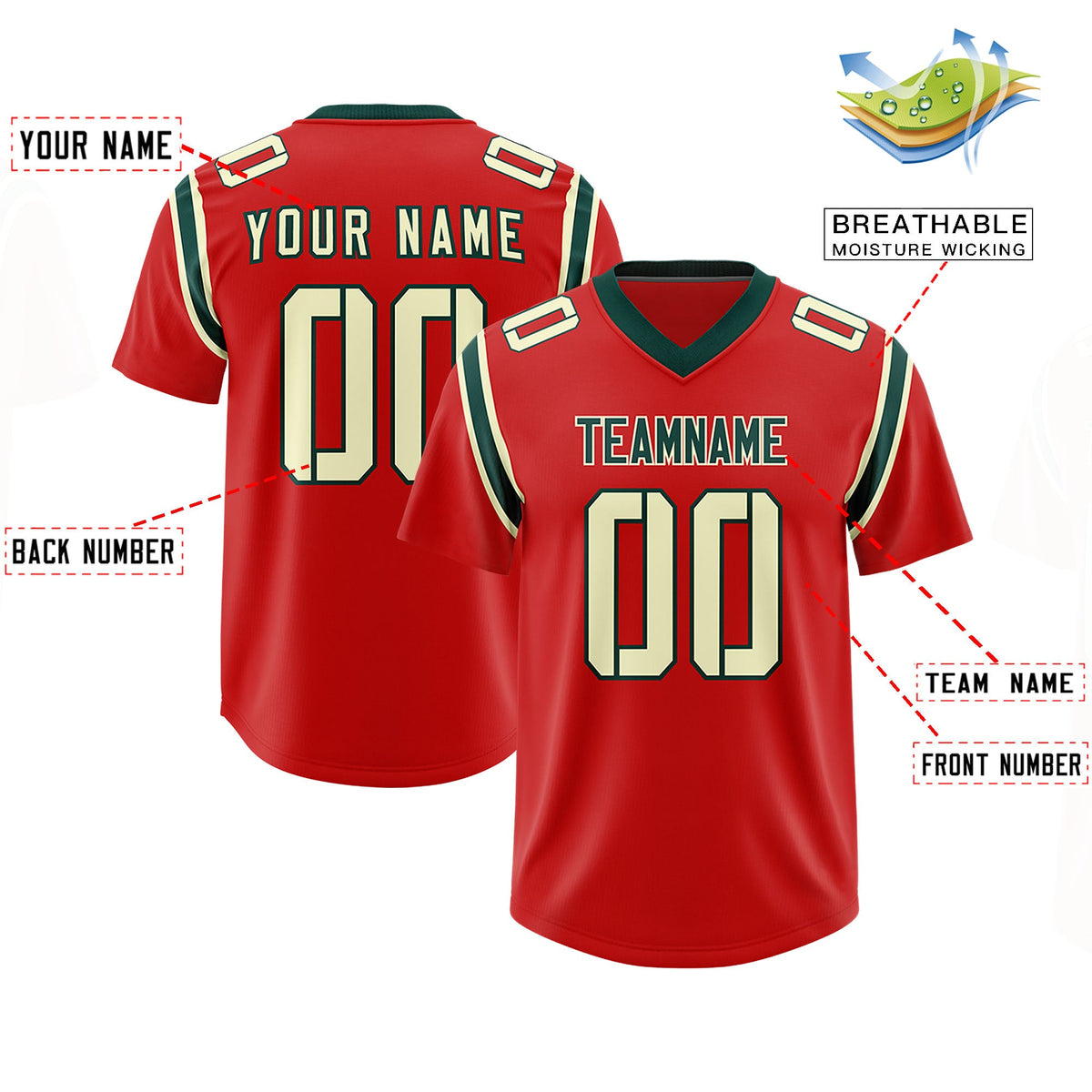 Custom Red Personalized Shoulder Cut Two-Tone Authentic Football Jersey
