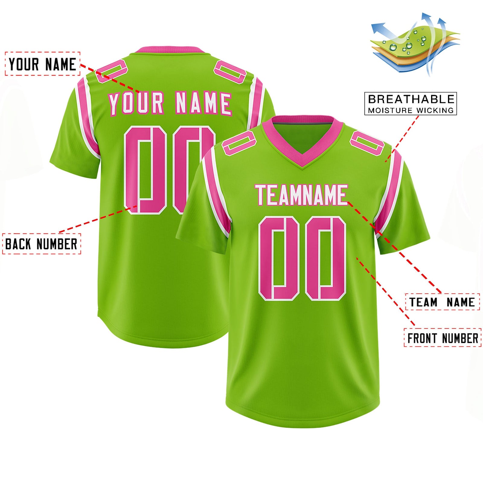 Custom Neon Green Personalized Shoulder Cut Two-Tone Authentic Football Jersey