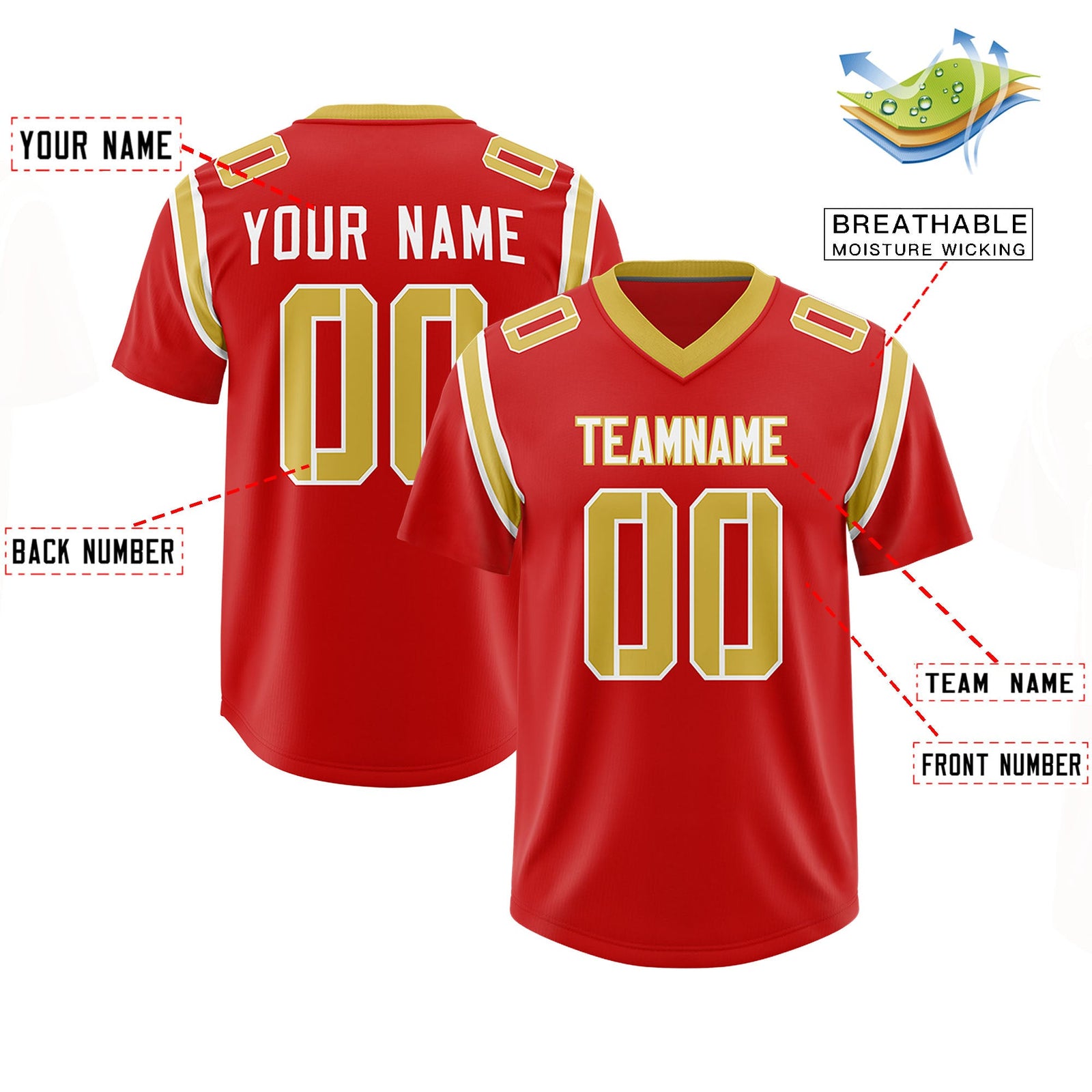 Custom Red Personalized Shoulder Cut Two-Tone Authentic Football Jersey