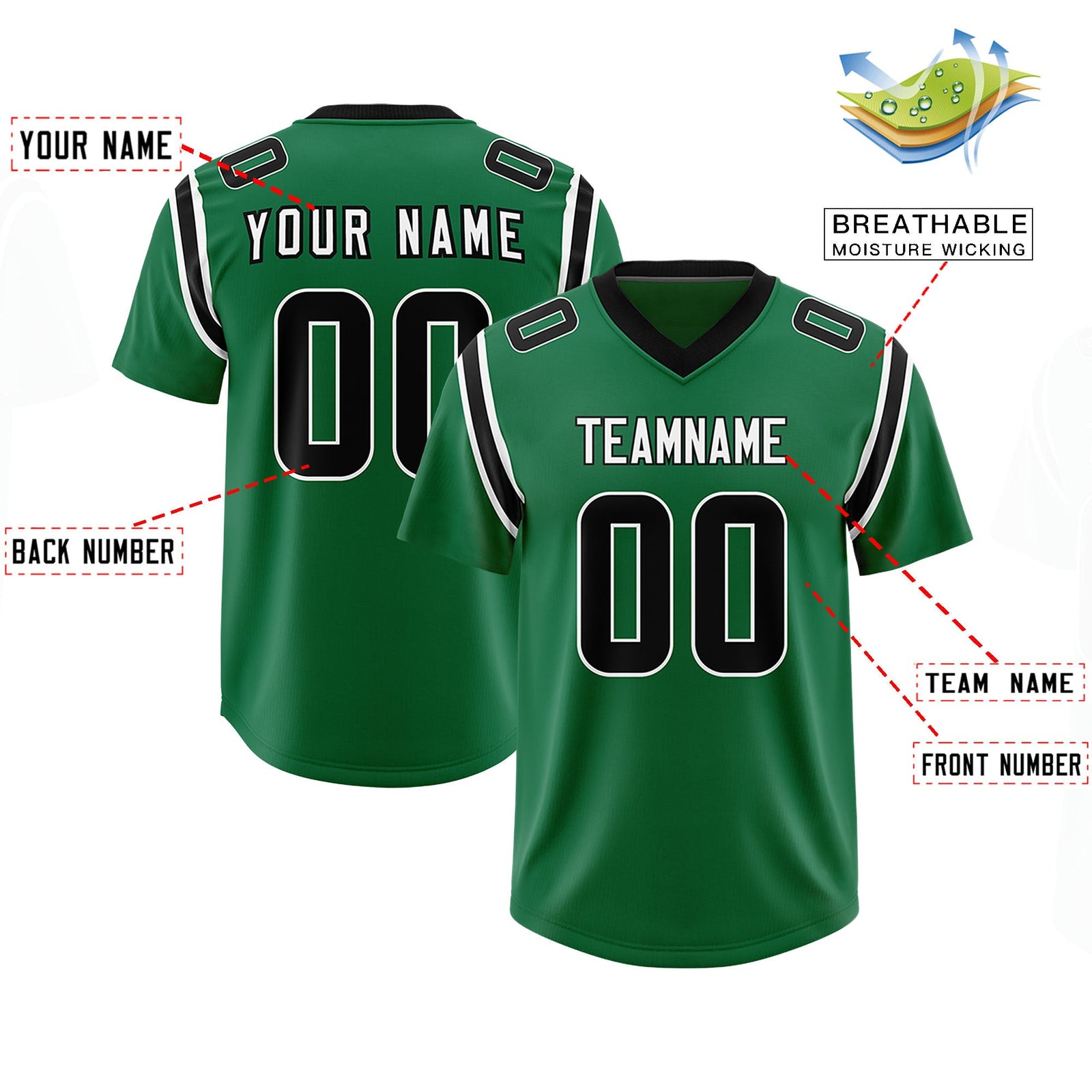 Custom Kelly Green Personalized Shoulder Cut Two-Tone Authentic Football Jersey