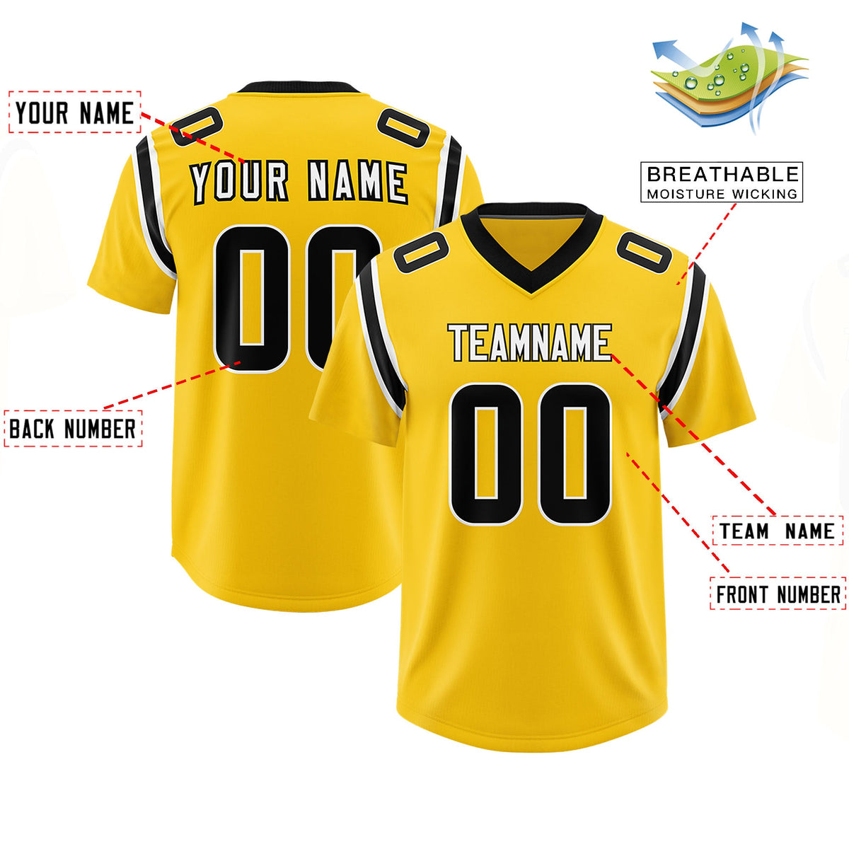 Custom Gold Personalized Shoulder Cut Two-Tone Authentic Football Jersey