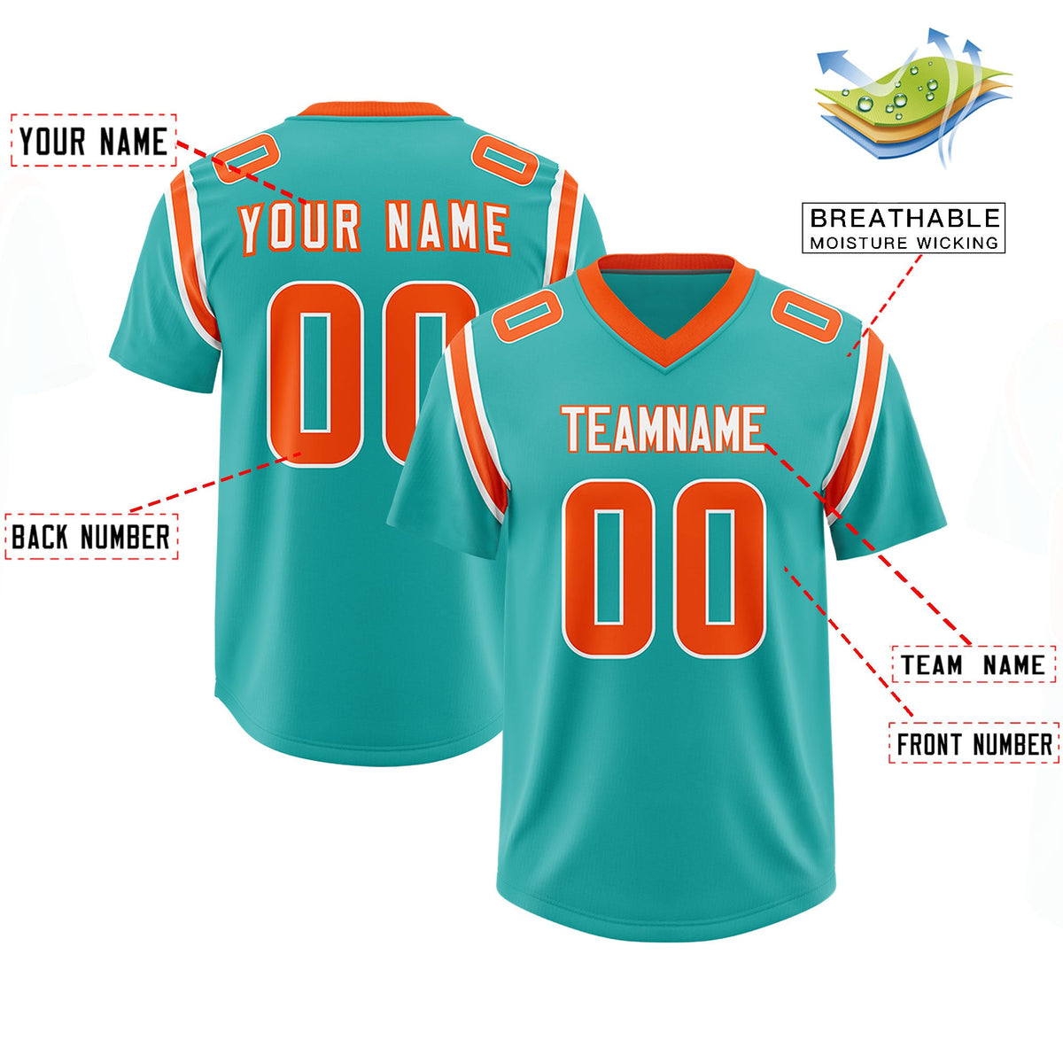 Custom Aqua Personalized Shoulder Cut Two-Tone Authentic Football Jersey