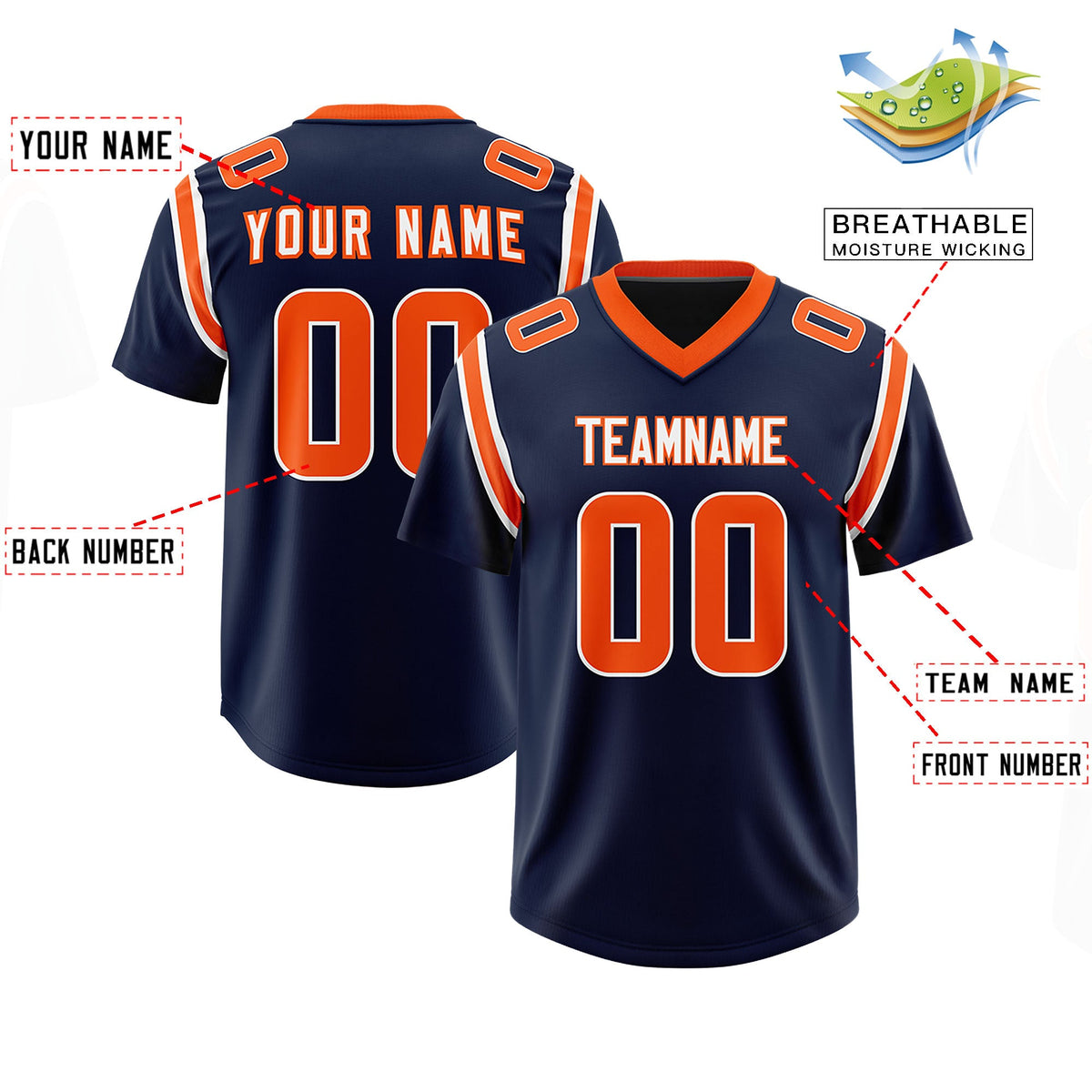 Custom Navy Personalized Shoulder Cut Two-Tone Authentic Football Jersey