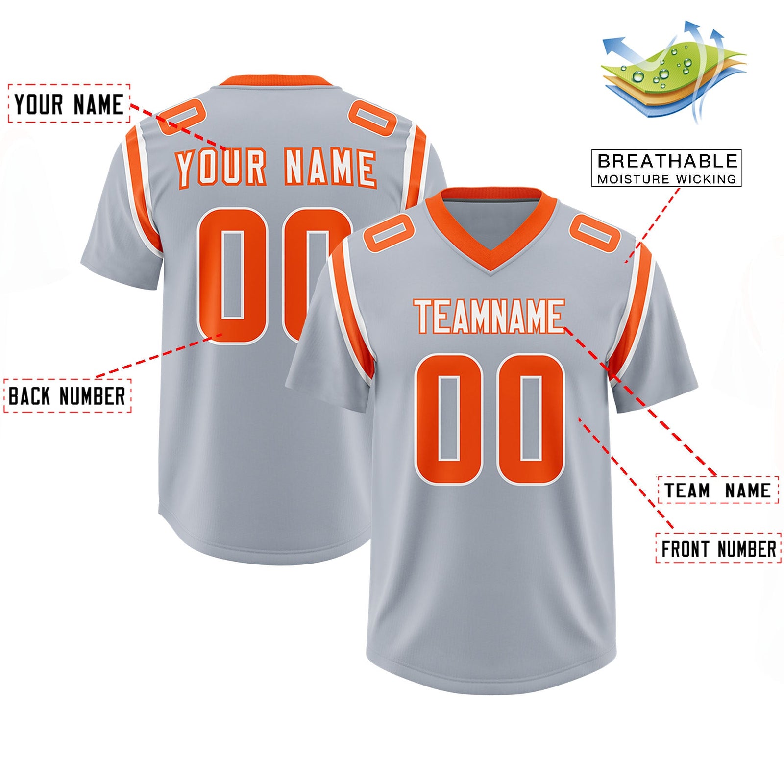 Custom Silver Personalized Shoulder Cut Two-Tone Authentic Football Jersey