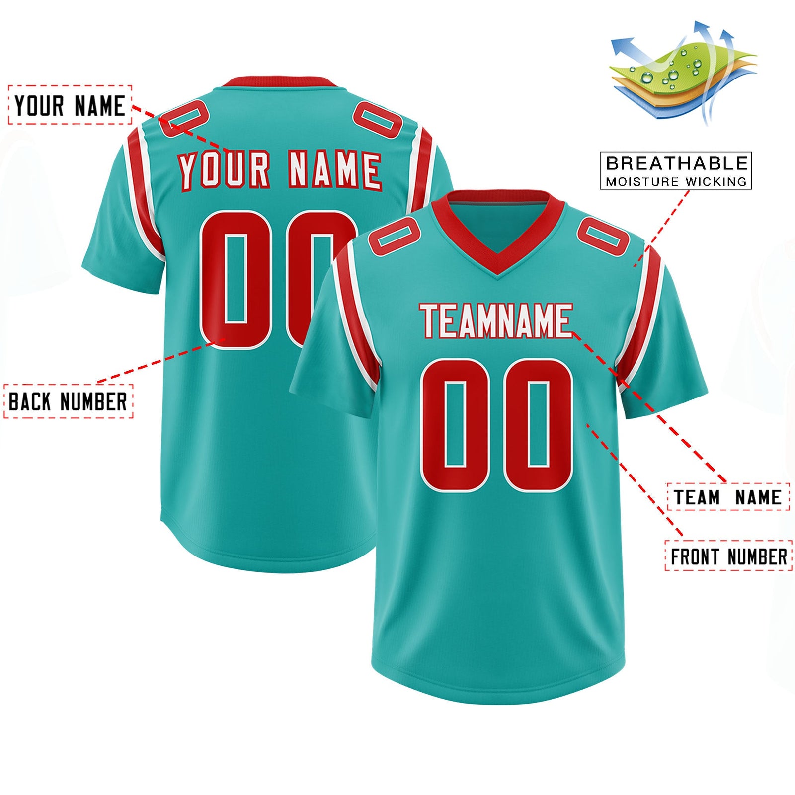Custom Aqua Personalized Shoulder Cut Two-Tone Authentic Football Jersey