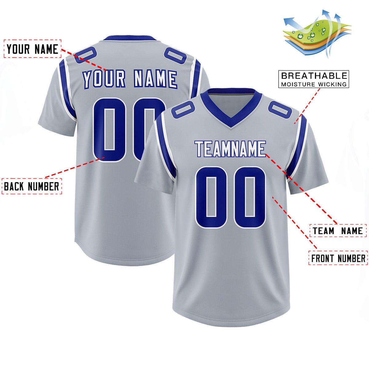 Custom Silver Personalized Shoulder Cut Two-Tone Authentic Football Jersey