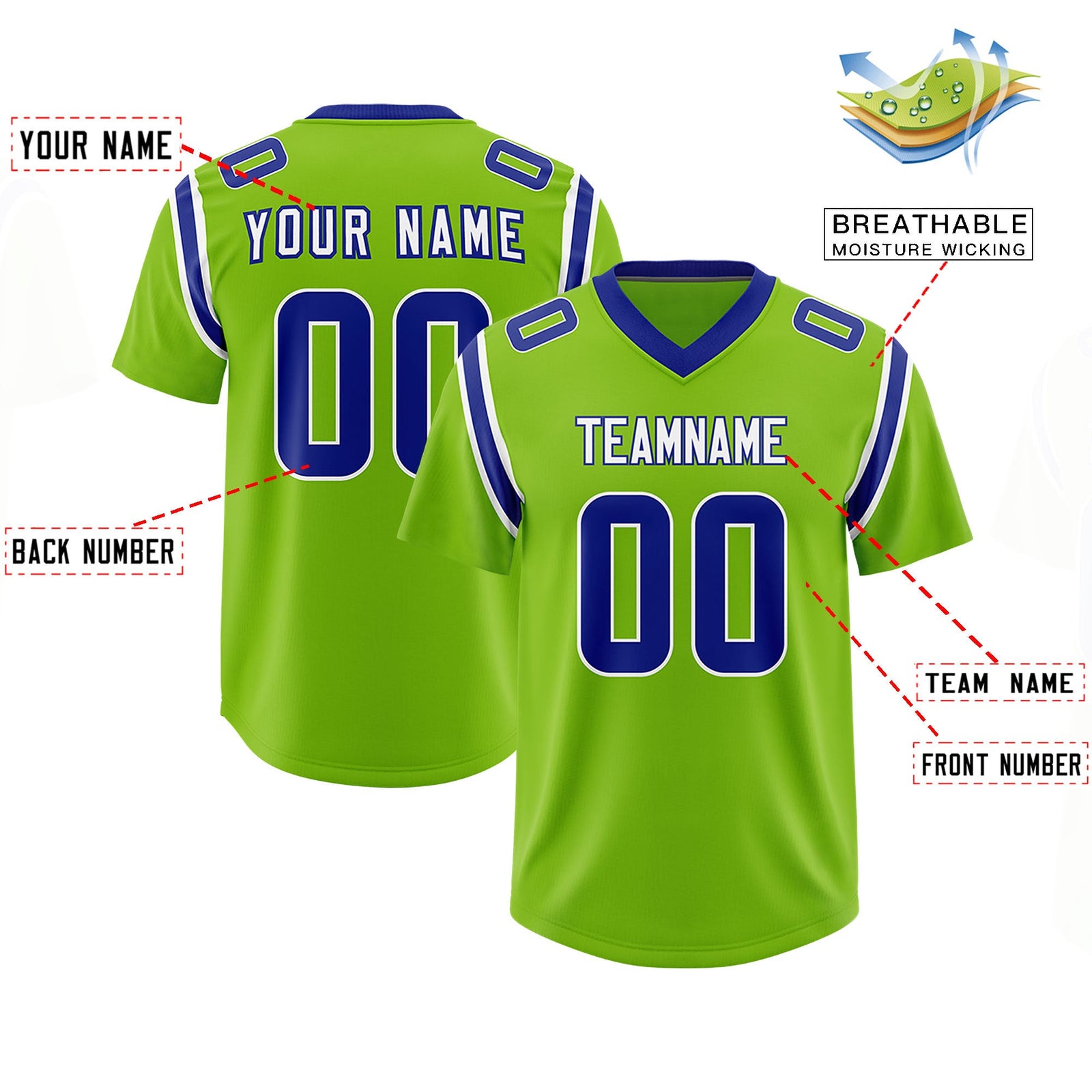 Custom Neon Green Personalized Shoulder Cut Two-Tone Authentic Football Jersey