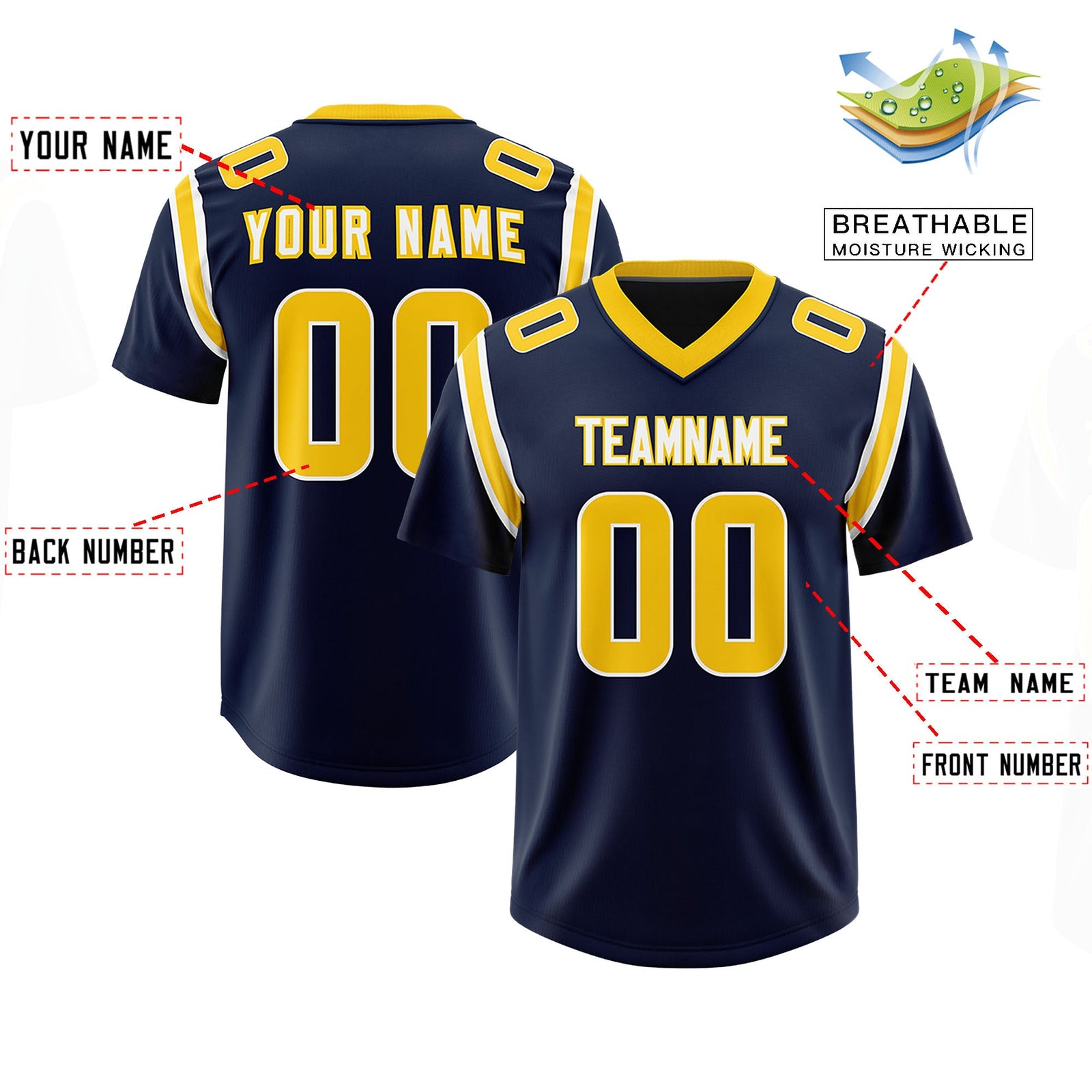 Custom Navy Personalized Shoulder Cut Two-Tone Authentic Football Jersey