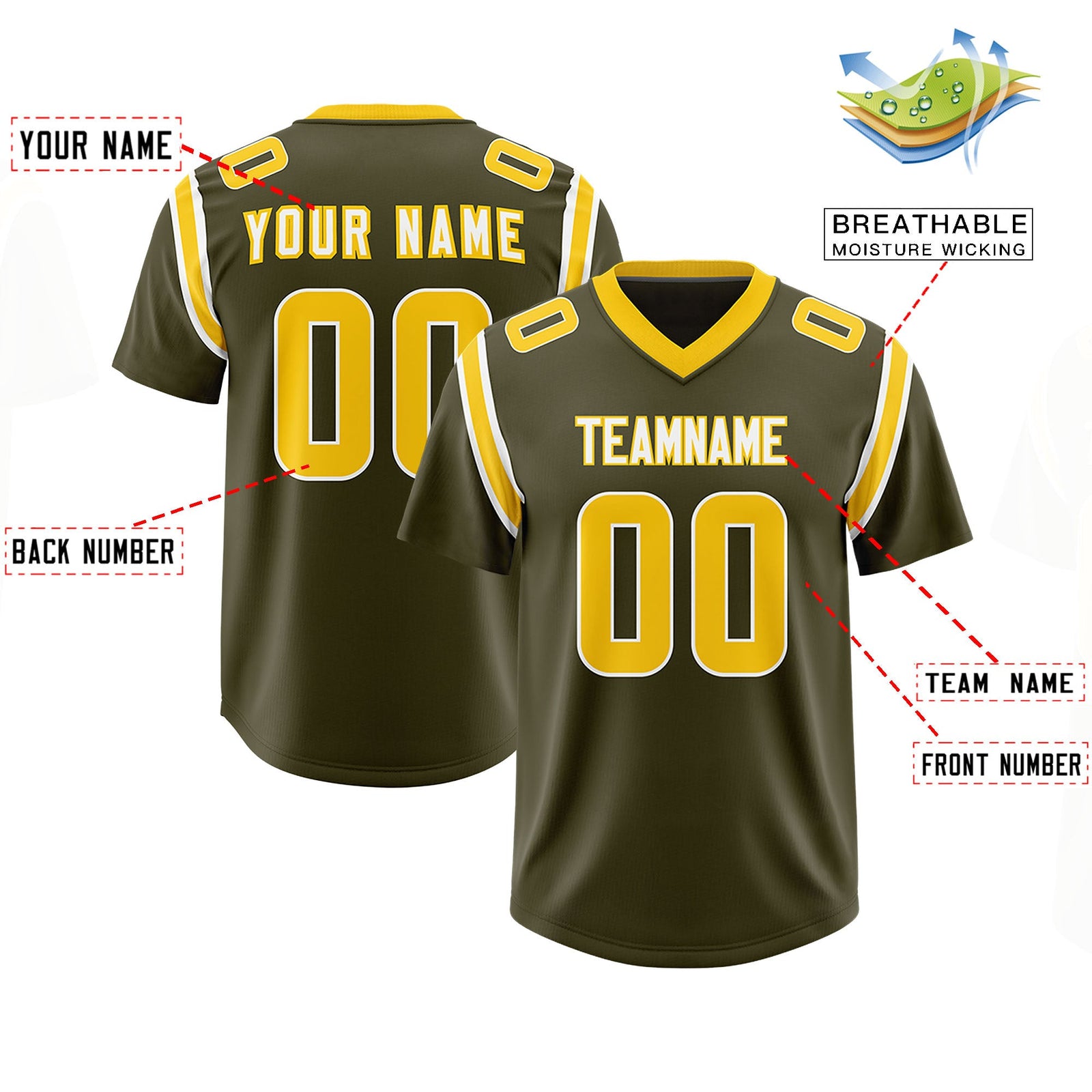 Custom Olive Personalized Shoulder Cut Two-Tone Authentic Football Jersey