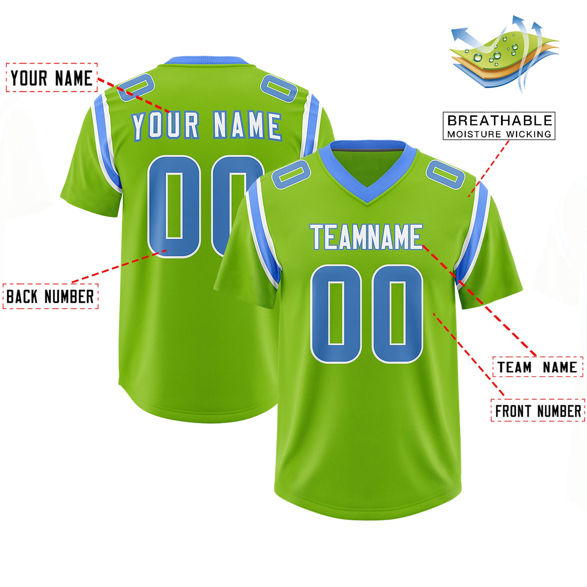 Custom Neon Green Personalized Shoulder Cut Two-Tone Authentic Football Jersey