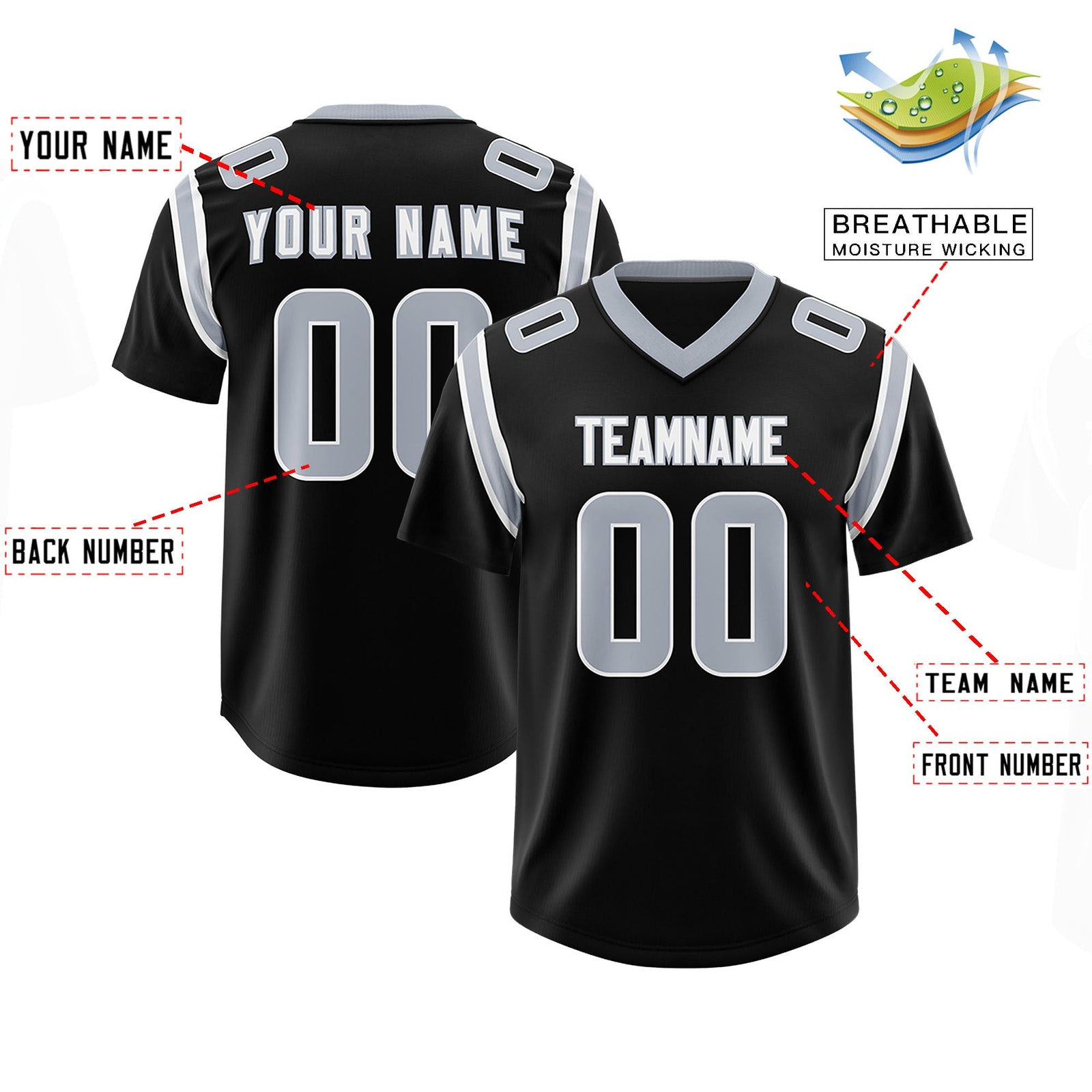 Custom Black Personalized Shoulder Cut Two-Tone Authentic Football Jersey