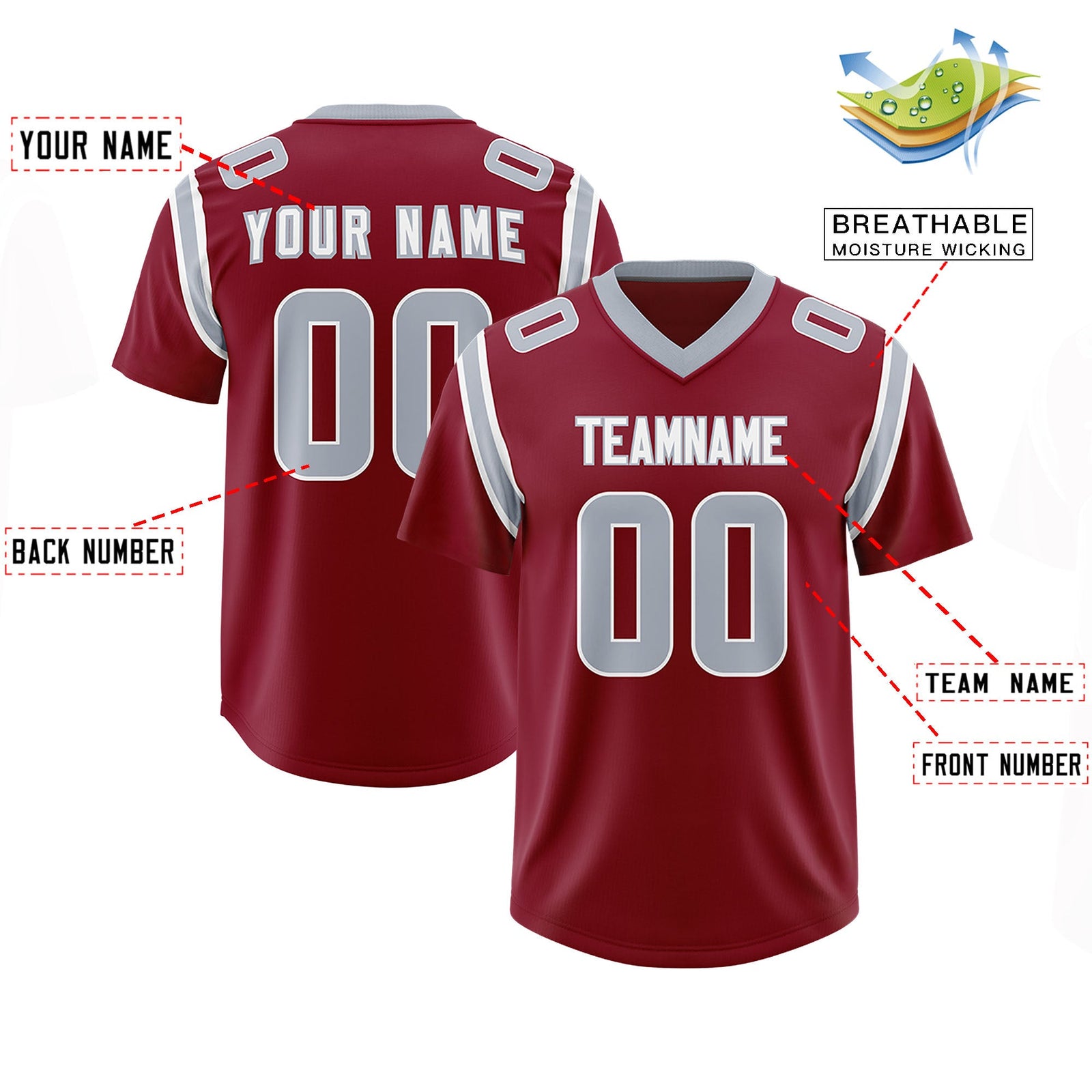 Custom Crimson Personalized Shoulder Cut Two-Tone Authentic Football Jersey