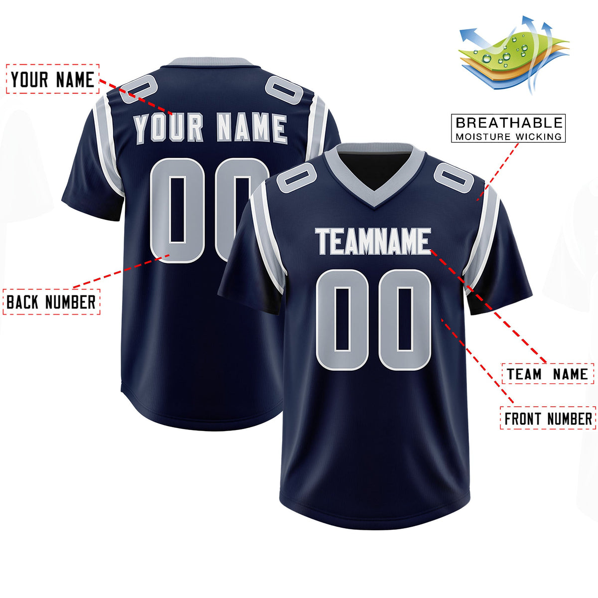 Custom Navy Personalized Shoulder Cut Two-Tone Authentic Football Jersey