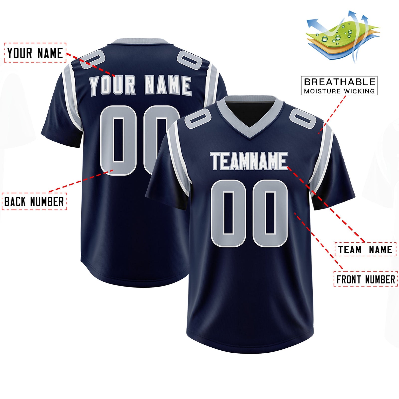 Custom Navy Personalized Shoulder Cut Two-Tone Authentic Football Jersey