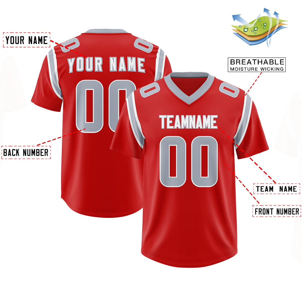 Custom Red Personalized Shoulder Cut Two-Tone Authentic Football Jersey