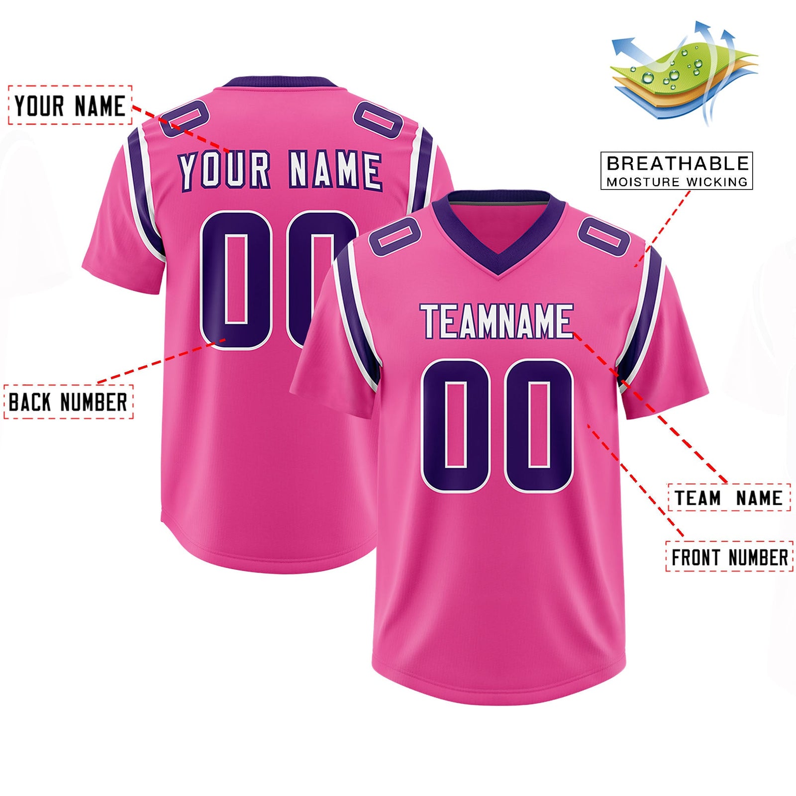 Custom Pink Personalized Shoulder Cut Two-Tone Authentic Football Jersey