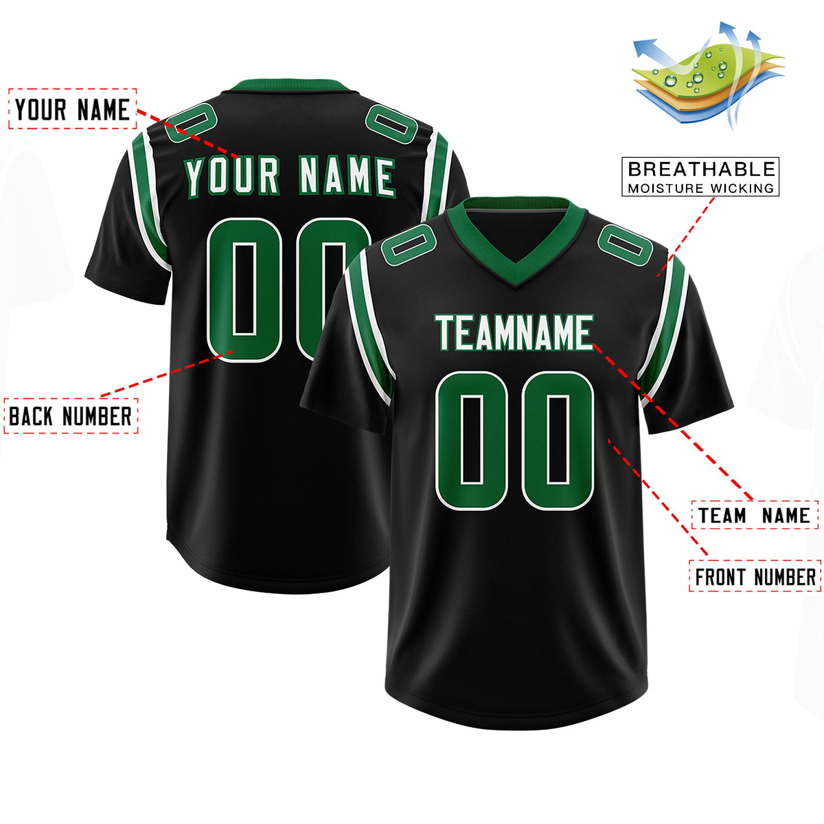 Custom Black Personalized Shoulder Cut Two-Tone Authentic Football Jersey
