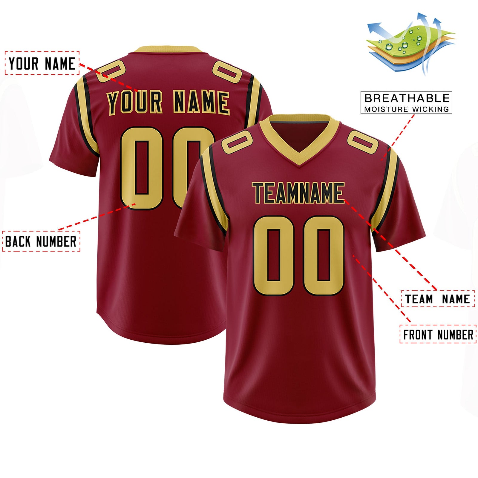 Custom Crimson Personalized Shoulder Cut Two-Tone Authentic Football Jersey