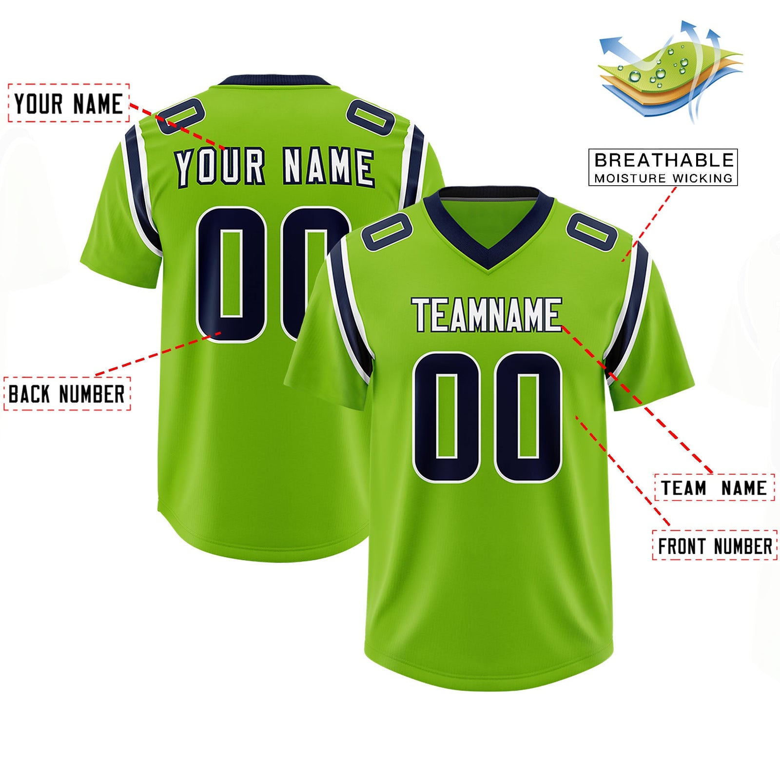 Custom Neon Green Personalized Shoulder Cut Two-Tone Authentic Football Jersey