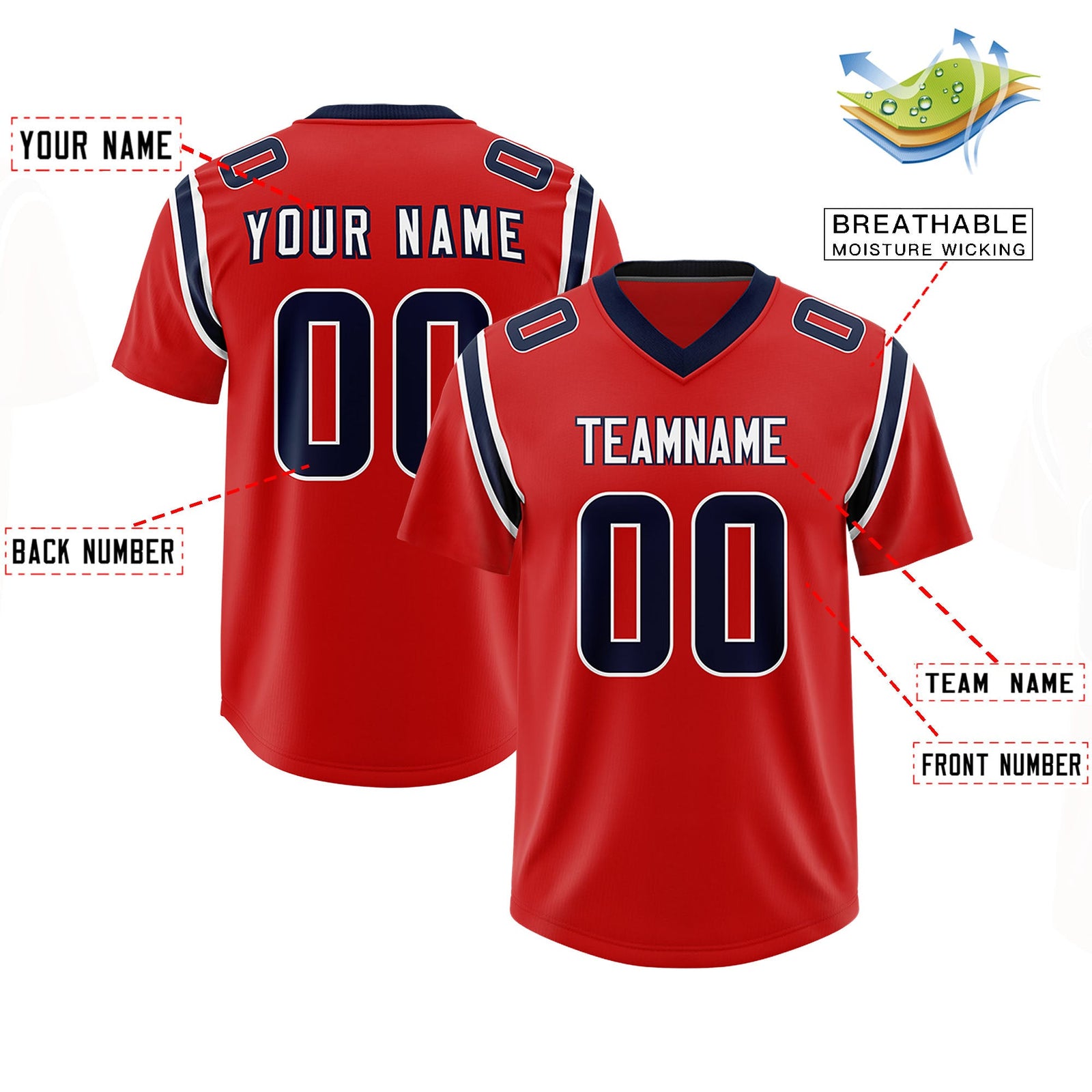 Custom Red Personalized Shoulder Cut Two-Tone Authentic Football Jersey