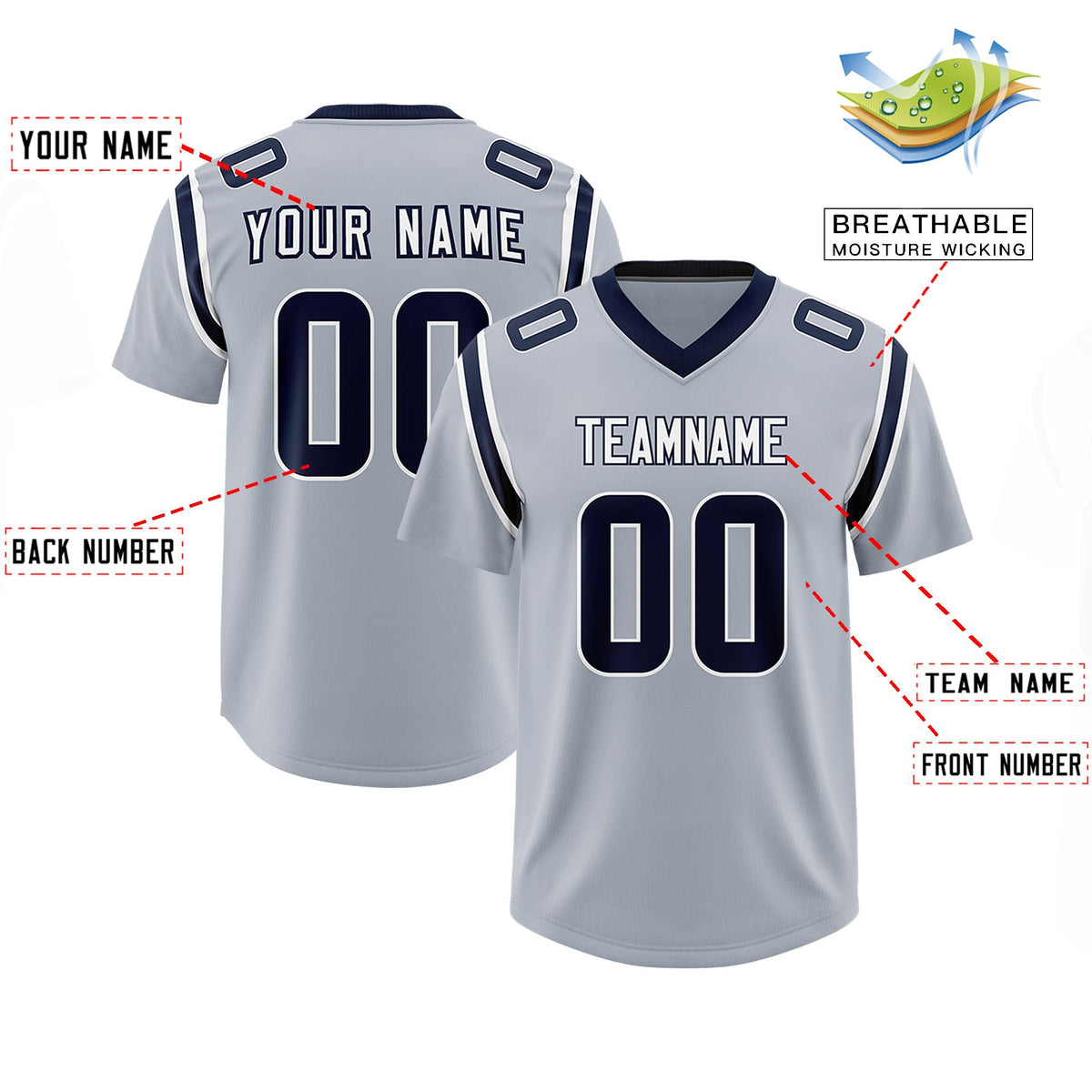 Custom Silver Personalized Shoulder Cut Two-Tone Authentic Football Jersey