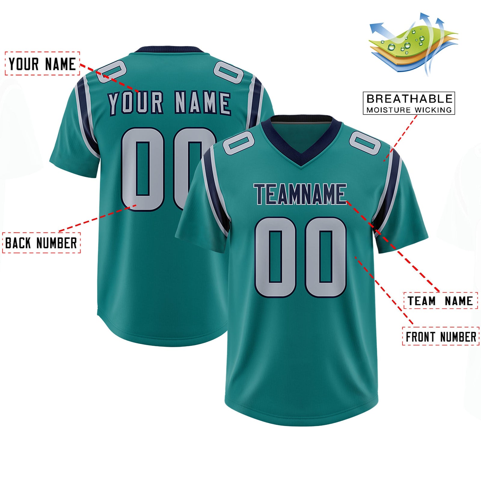 Custom Aqua Personalized Shoulder Cut Two-Tone Authentic Football Jersey