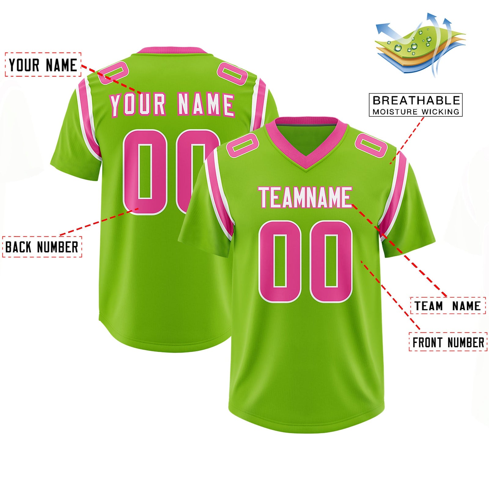 Custom Neon Green Personalized Shoulder Cut Two-Tone Authentic Football Jersey
