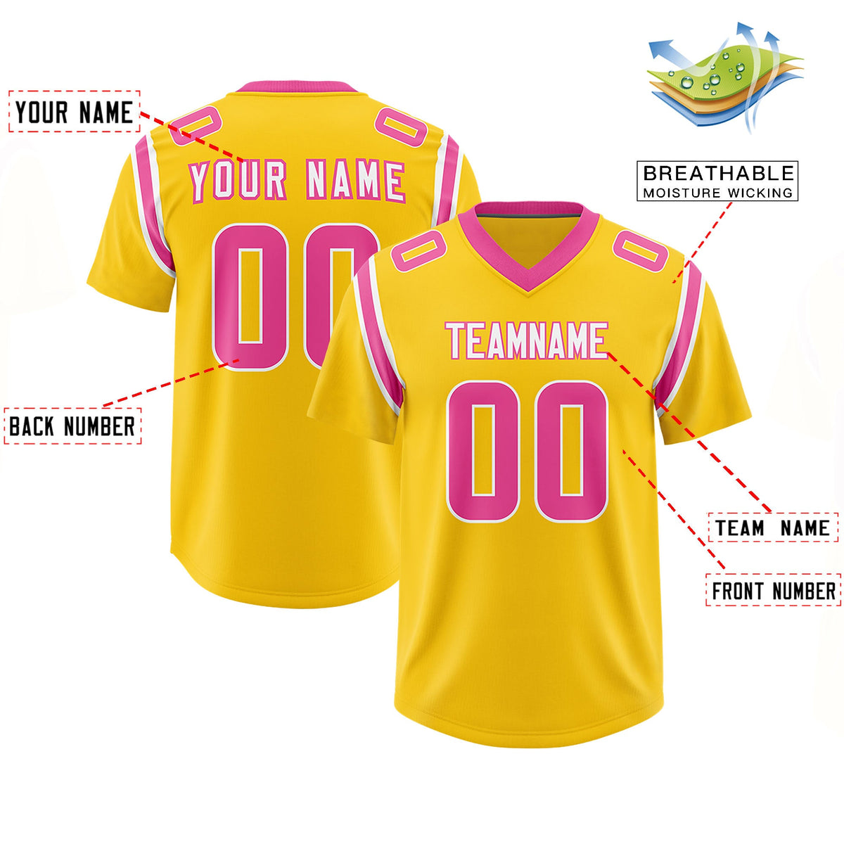 Custom Gold Personalized Shoulder Cut Two-Tone Authentic Football Jersey