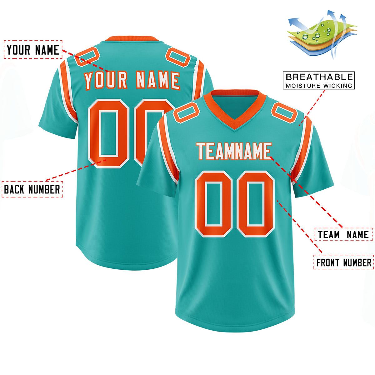 Custom Aqua Personalized Shoulder Cut Two-Tone Authentic Football Jersey