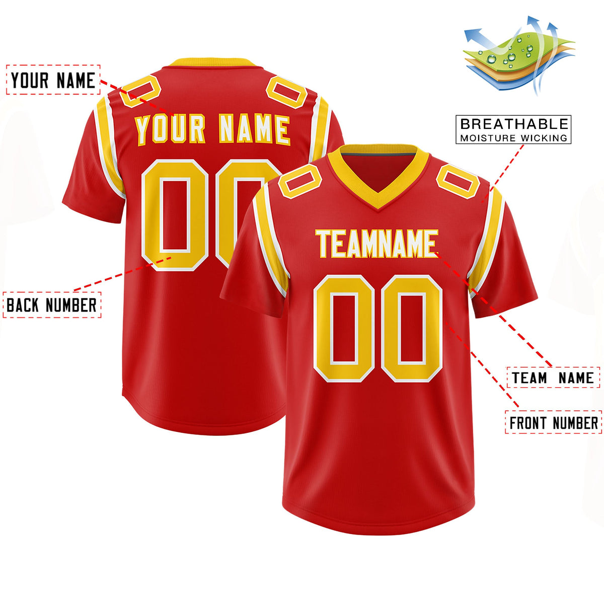 Custom Red Personalized Shoulder Cut Two-Tone Authentic Football Jersey