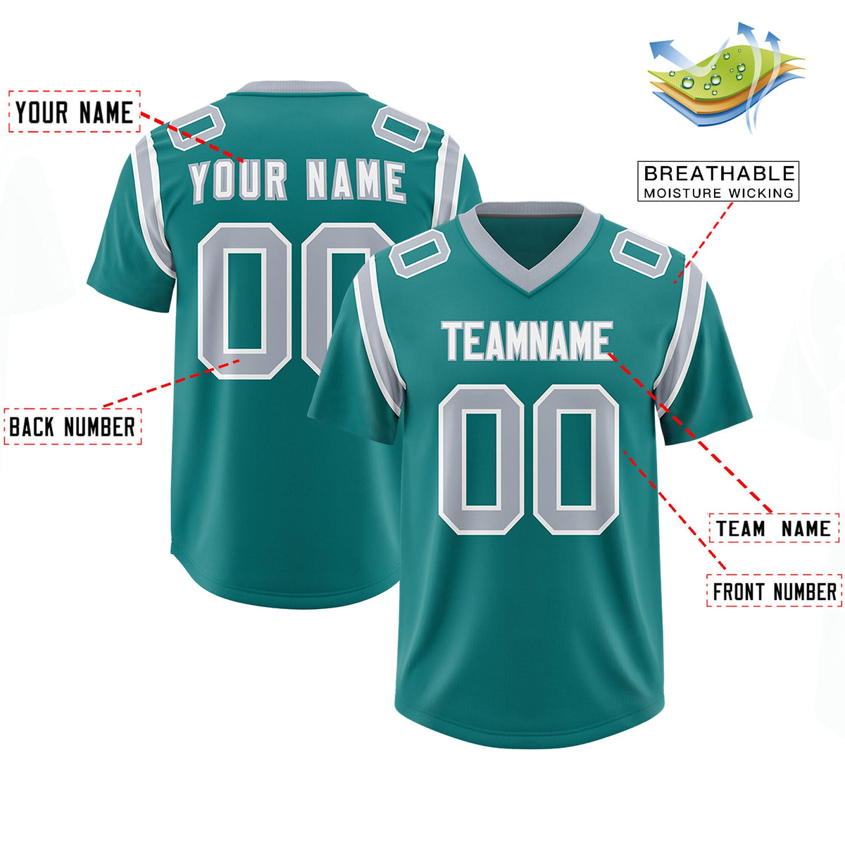 Custom Aqua Personalized Shoulder Cut Two-Tone Authentic Football Jersey