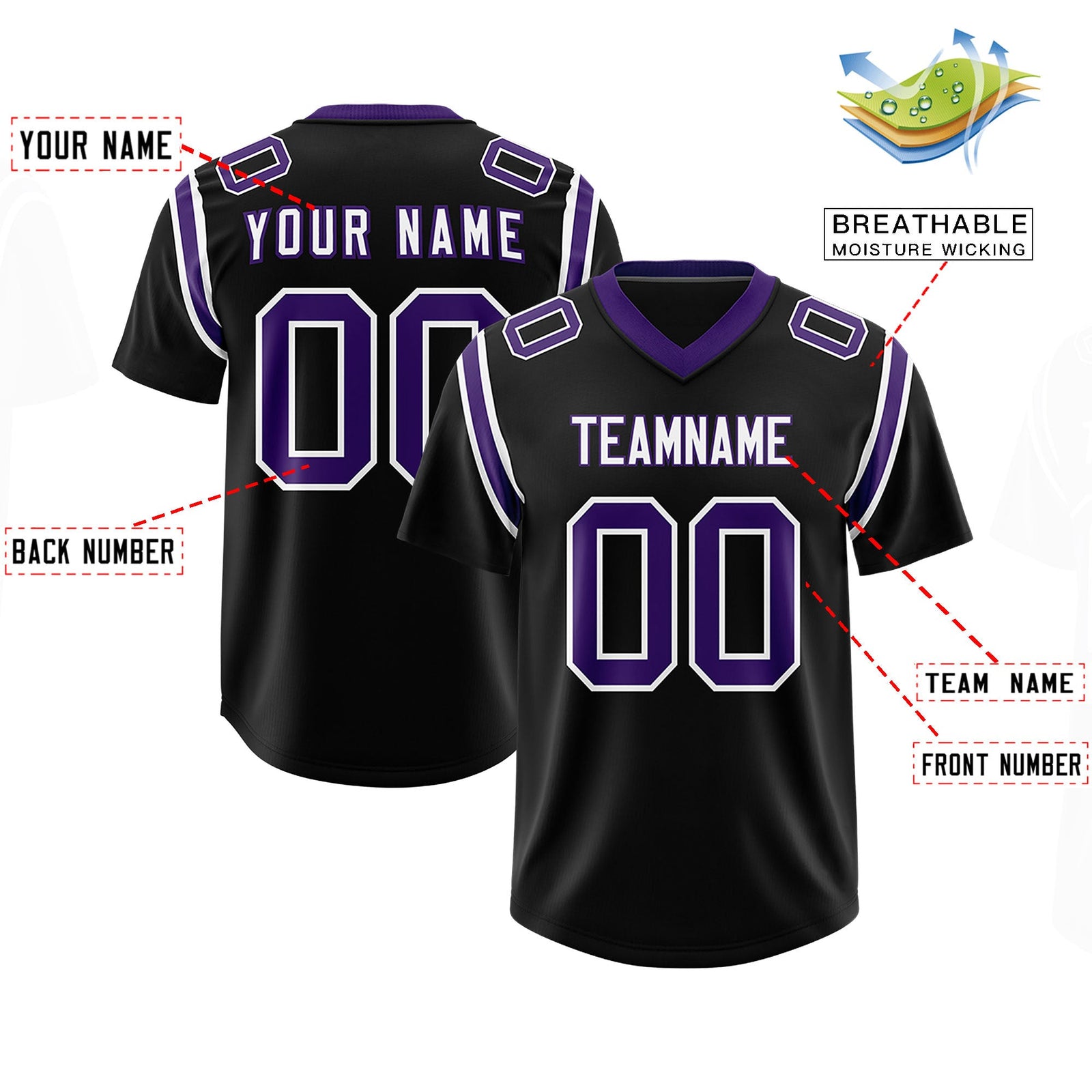 Custom Black Personalized Shoulder Cut Two-Tone Authentic Football Jersey