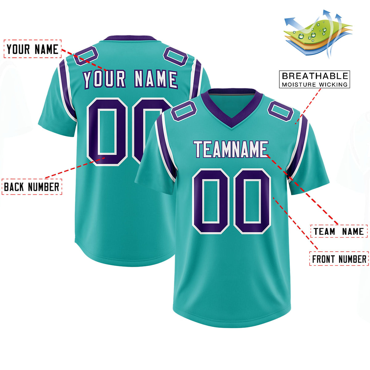 Custom Aqua Personalized Shoulder Cut Two-Tone Authentic Football Jersey