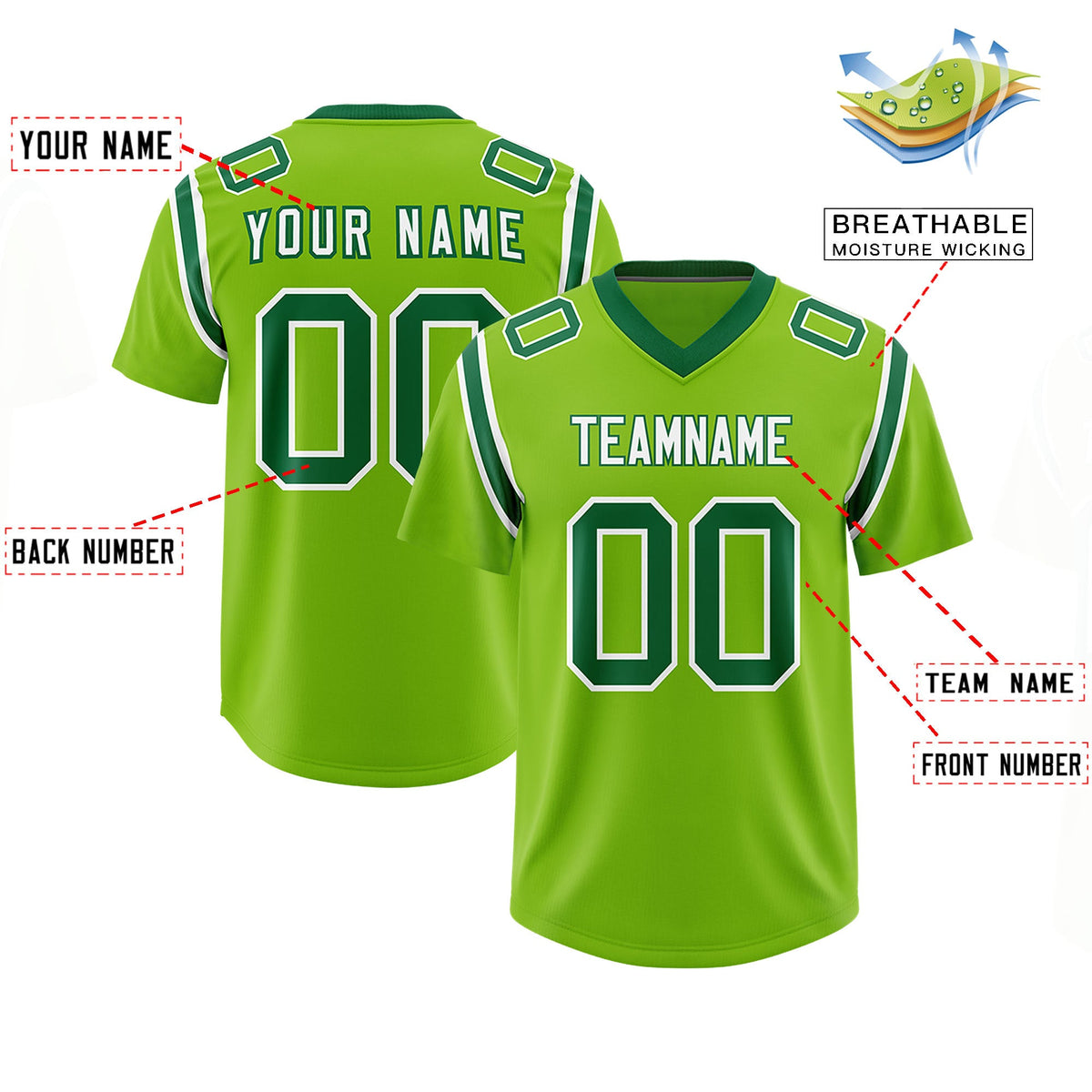 Custom Neon Green Personalized Shoulder Cut Two-Tone Authentic Football Jersey