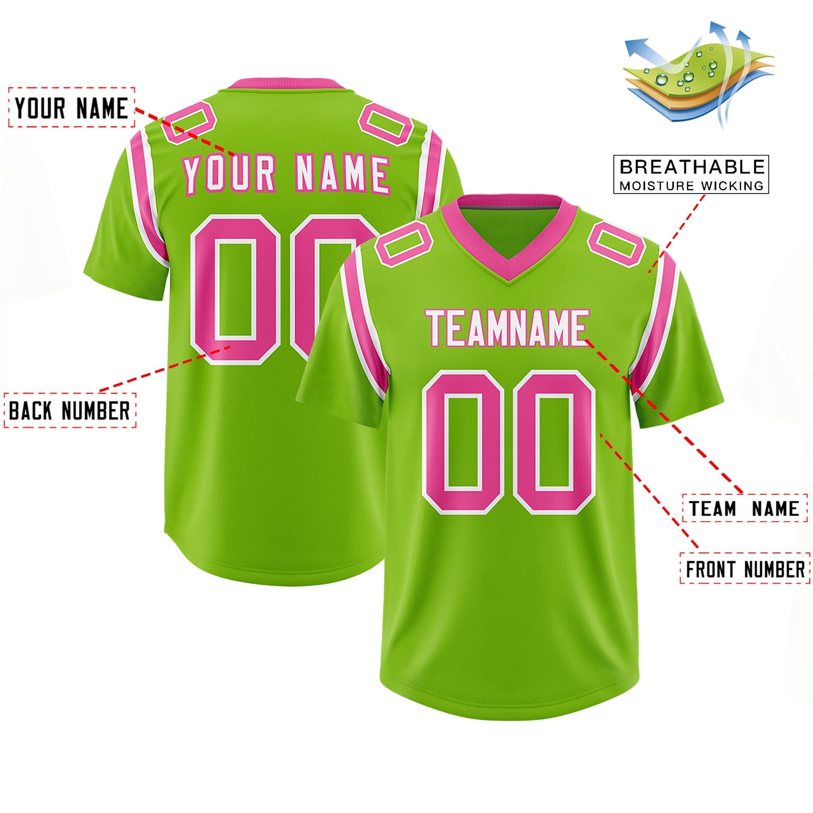 Custom Neon Green Personalized Shoulder Cut Two-Tone Authentic Football Jersey