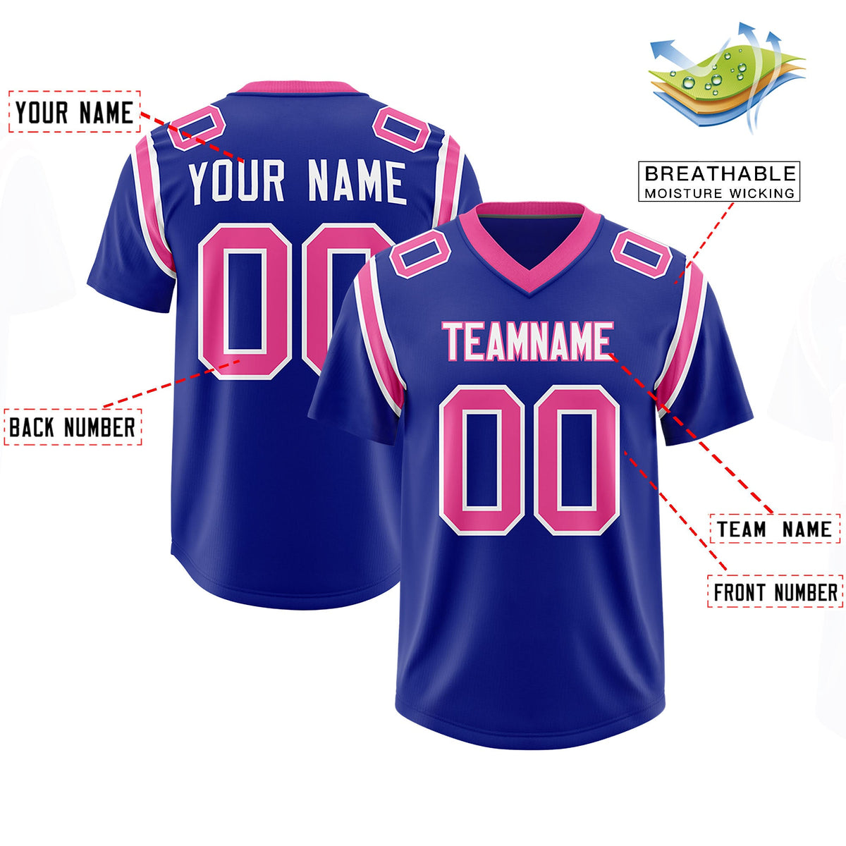 Custom Royal Personalized Shoulder Cut Two-Tone Authentic Football Jersey