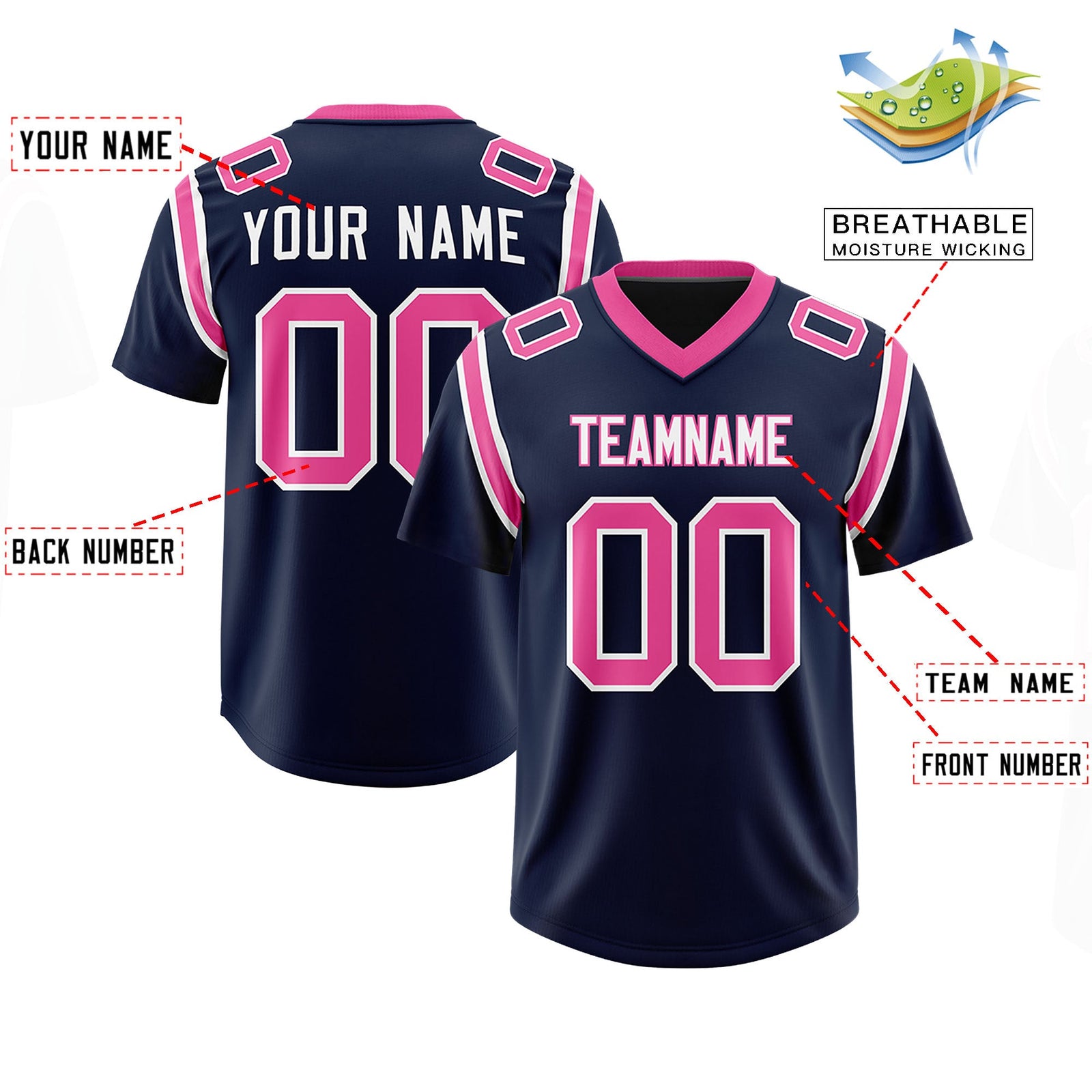 Custom Navy Personalized Shoulder Cut Two-Tone Authentic Football Jersey