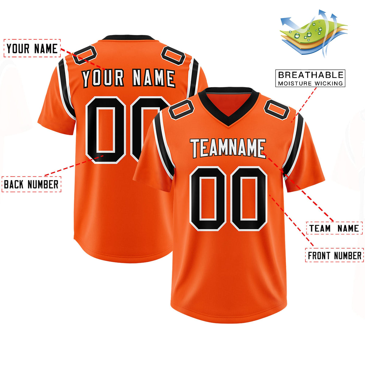 Custom Orange Personalized Shoulder Cut Two-Tone Authentic Football Jersey