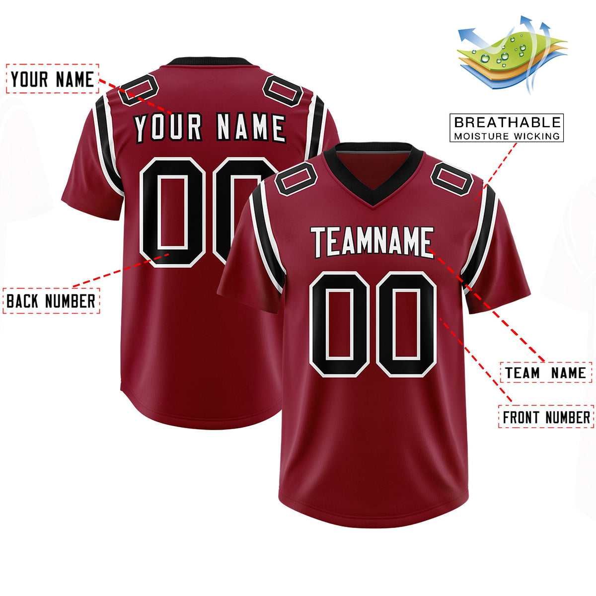Custom Crimson Personalized Shoulder Cut Two-Tone Authentic Football Jersey