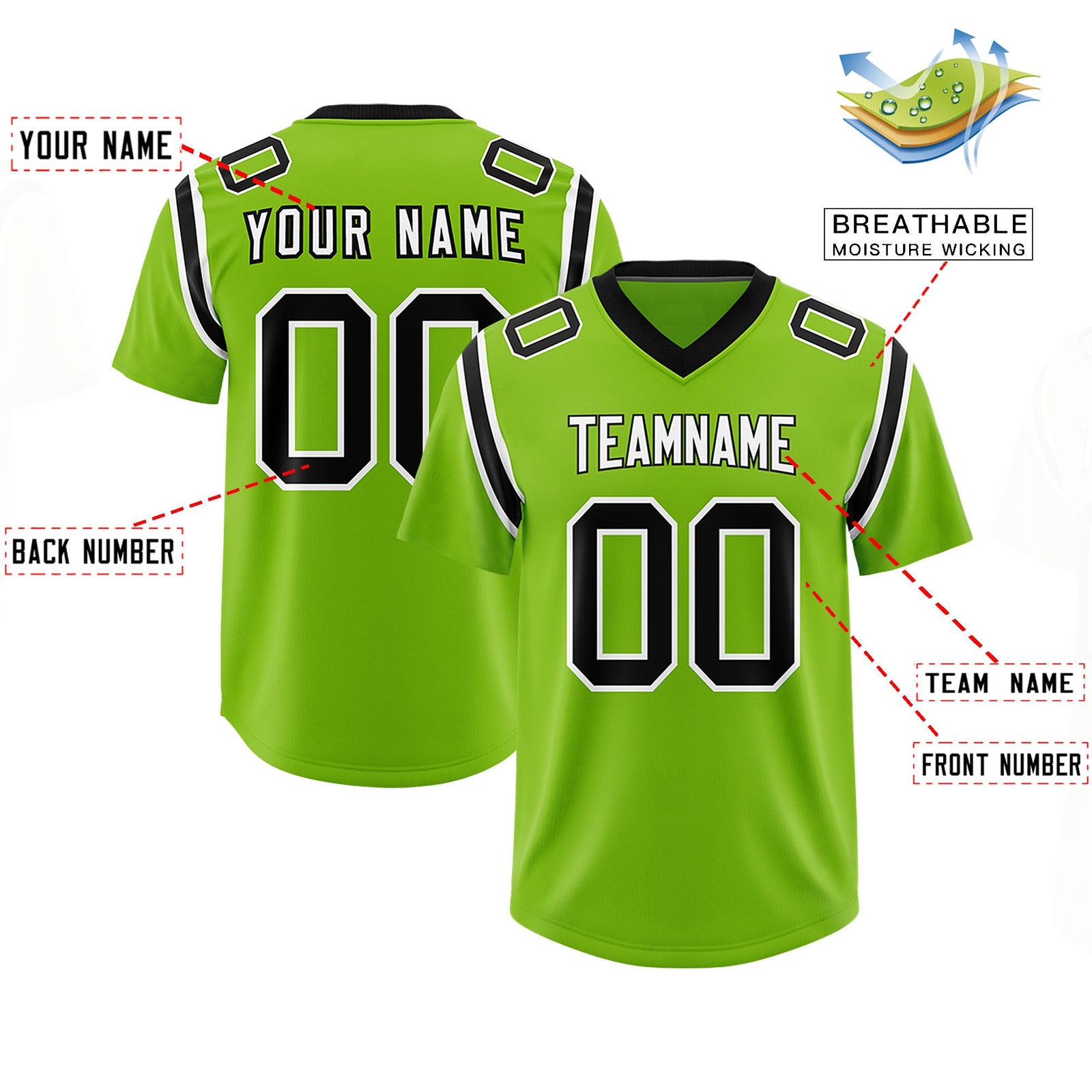 Custom Neon Green Personalized Shoulder Cut Two-Tone Authentic Football Jersey
